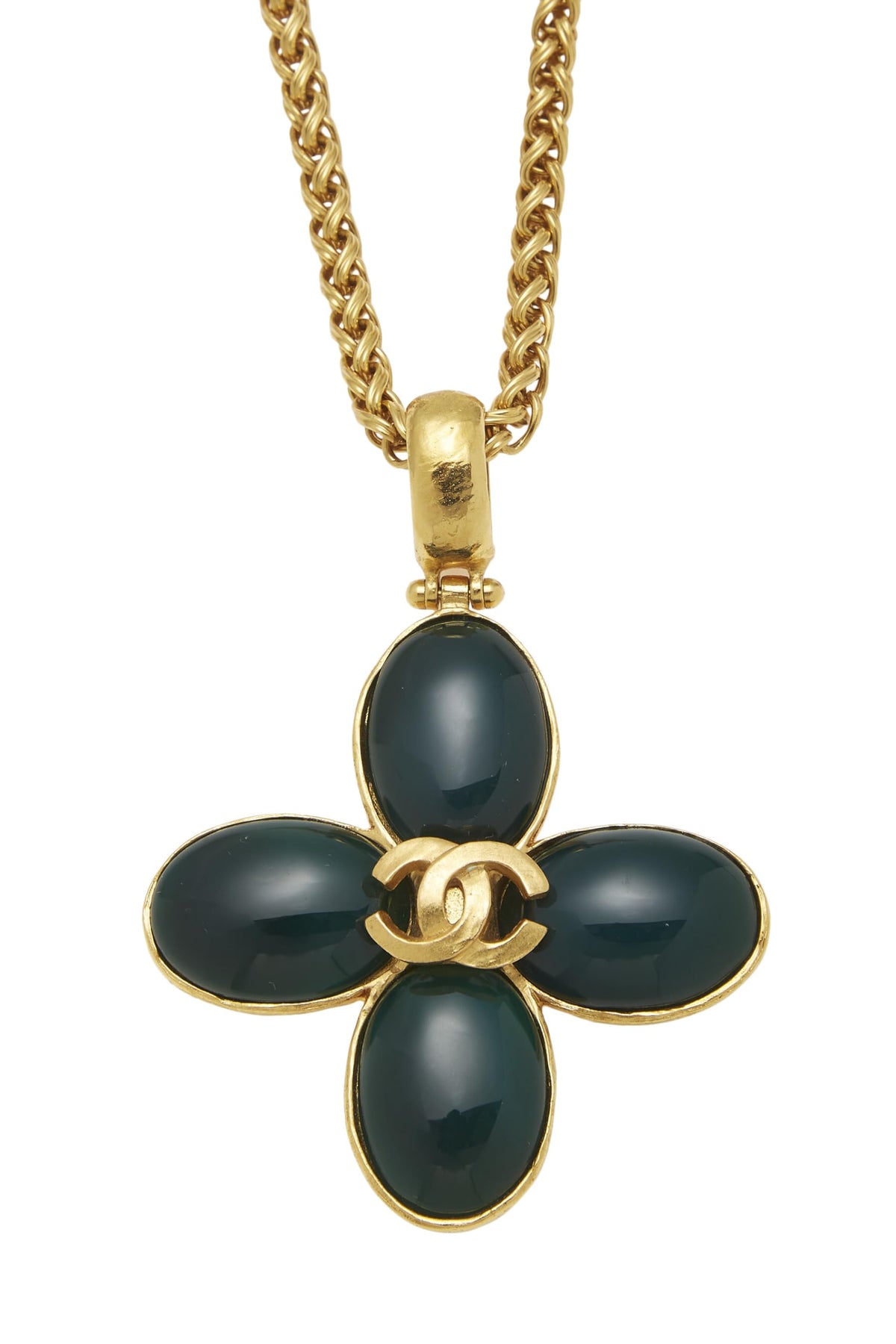 Chanel, Gold 'CC' Clover Necklace, Green
