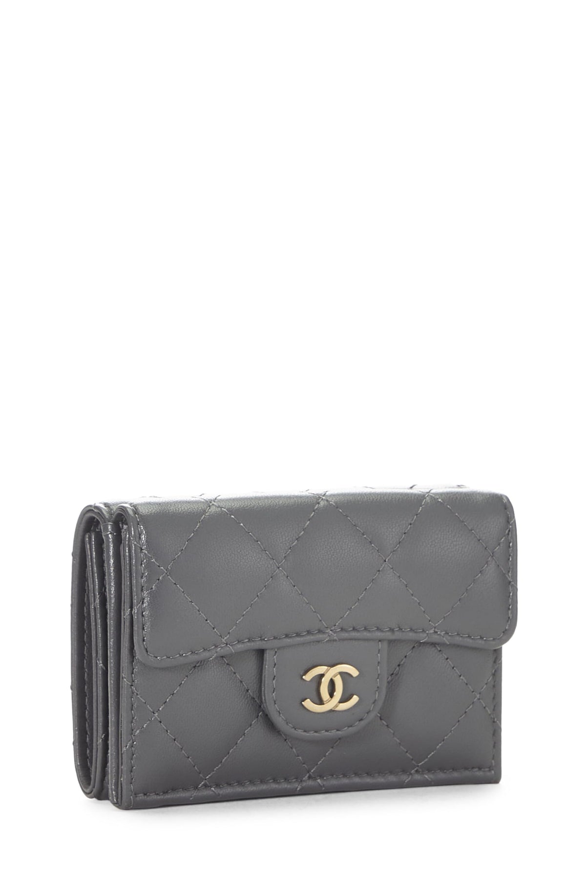 Chanel, Grey Quilted Calfskin 'CC' Compact Wallet, Grey