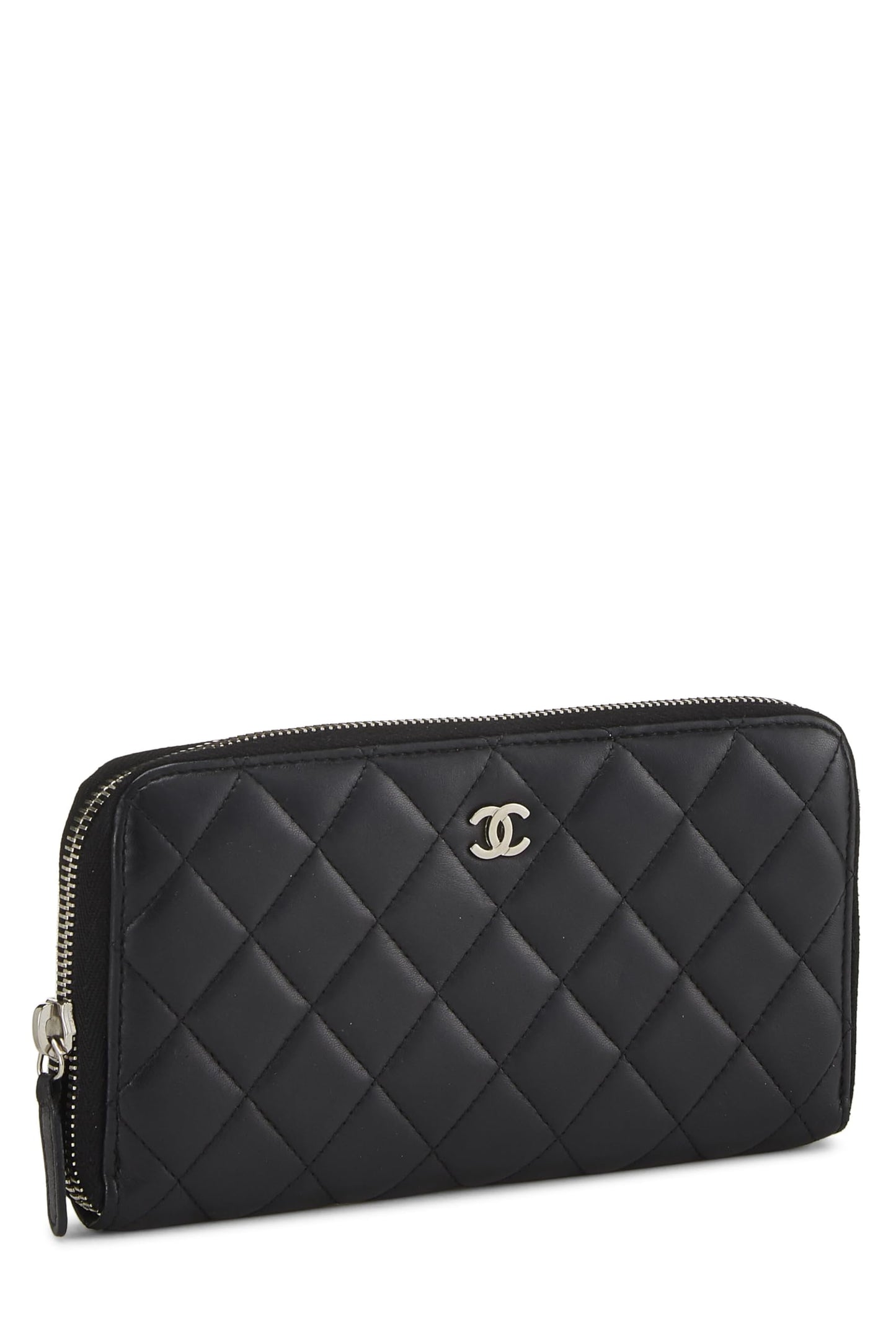 Chanel, Black Quilted Lambskin Zip Around Wallet, Black