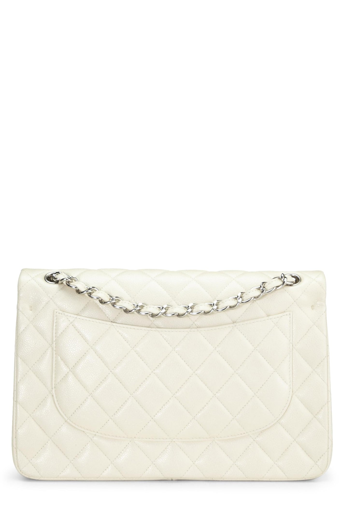 Chanel, White Quilted Caviar New Classic Double Flap Jumbo, White