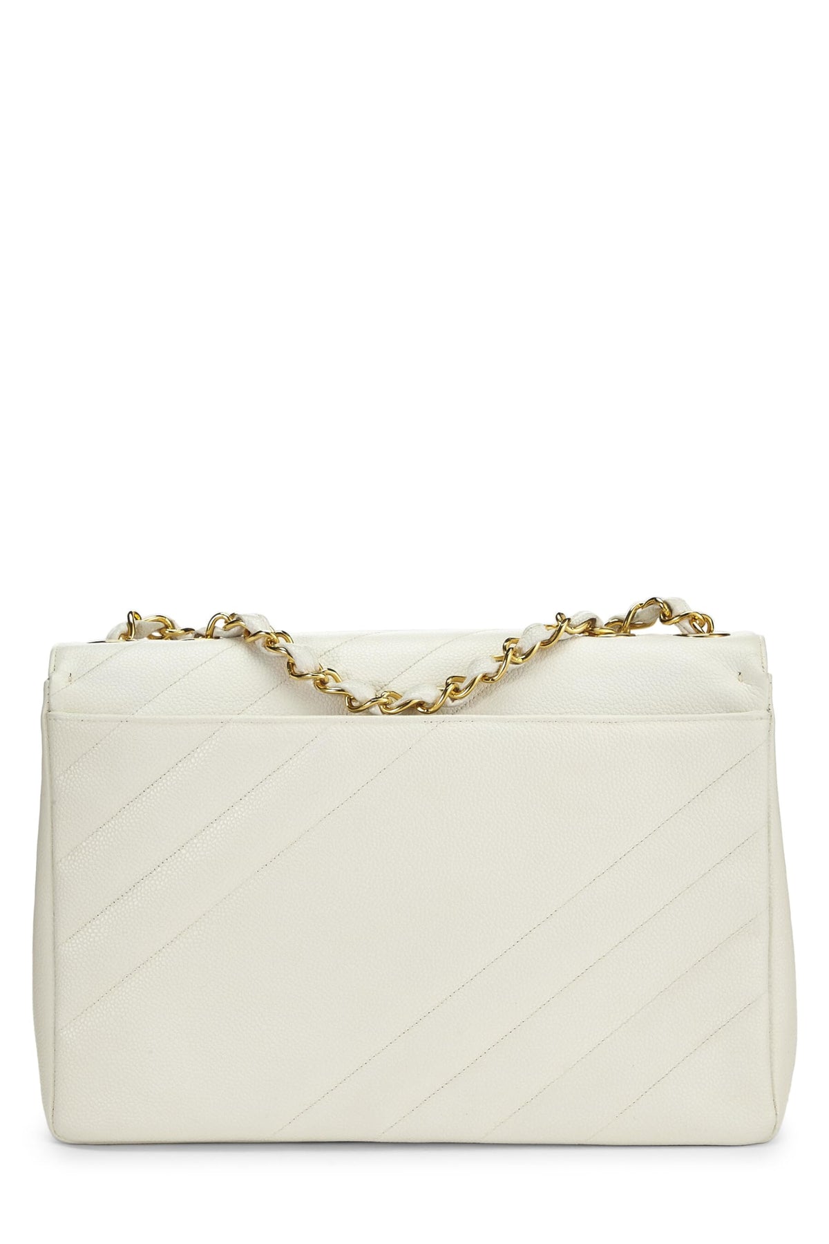 Chanel, White Caviar Diagonal Flap Jumbo, White