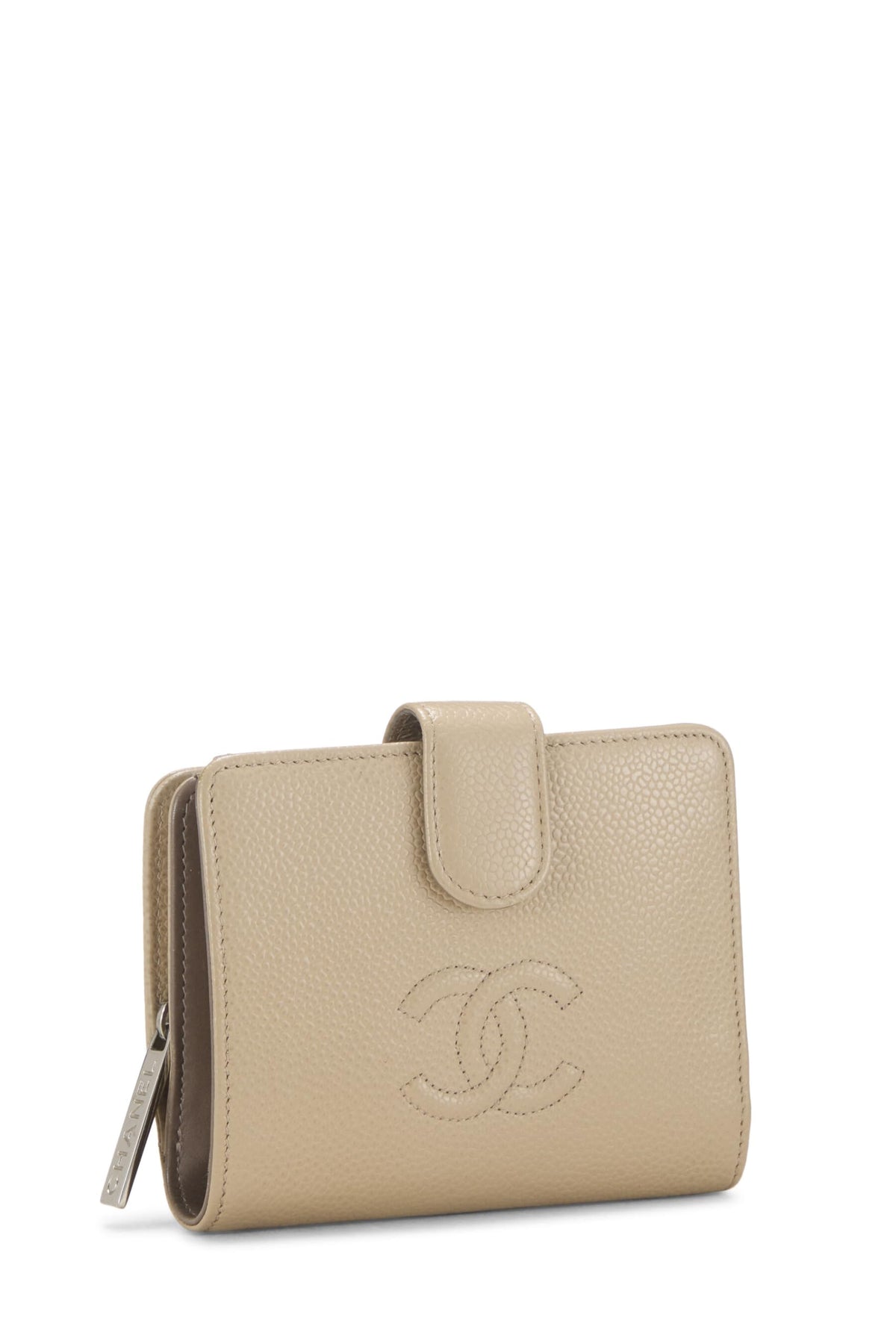 Chanel, Beige Caviar Timeless 'CC' Compact Wallet, Beige