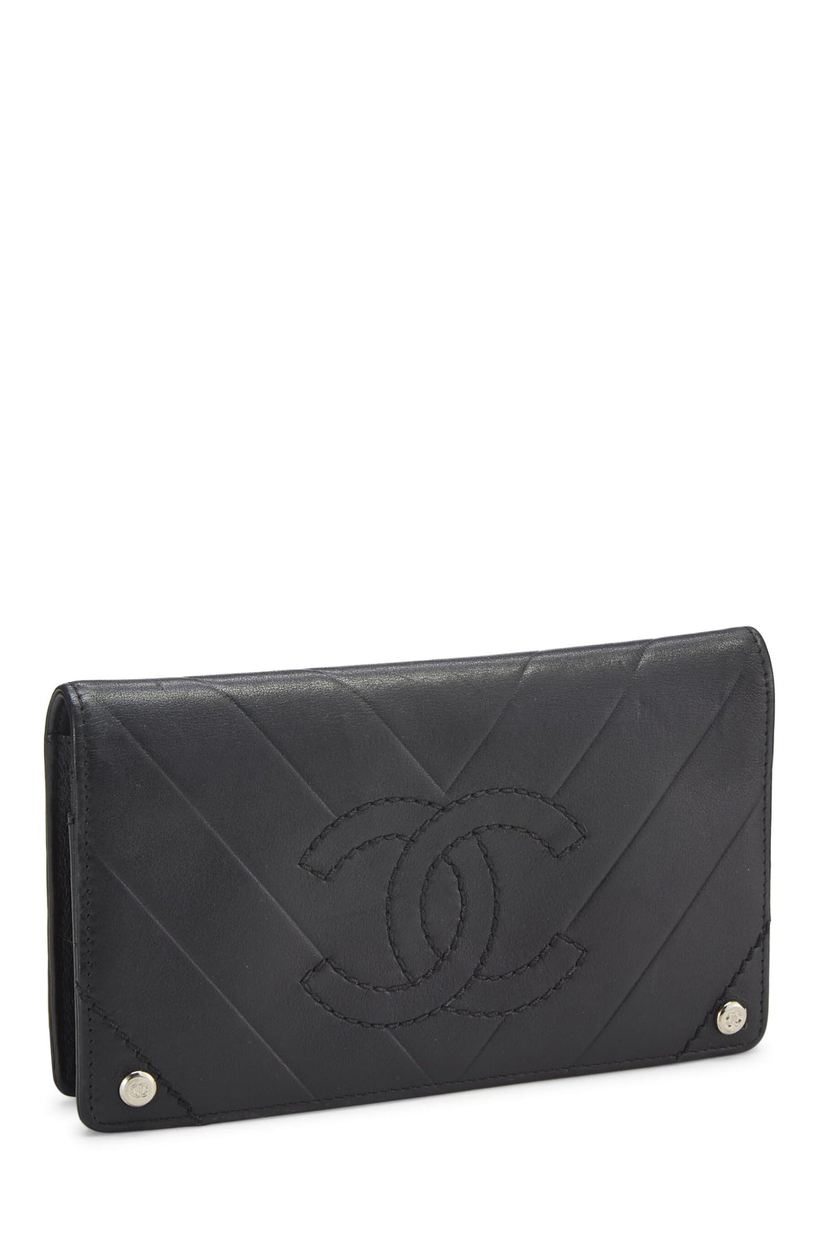 Chanel, Black Chevron Calfskin Wallet, Black