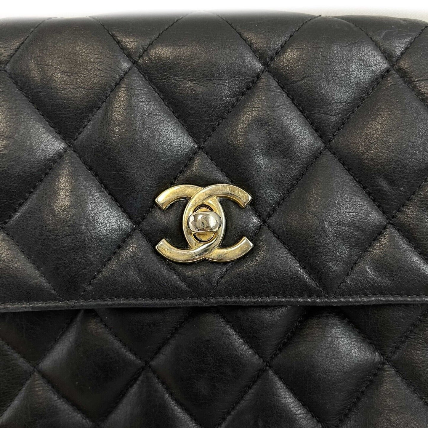 CHANEL Small Square New Leather Vintage Gold CC Tassel Black Crossbody Handbag