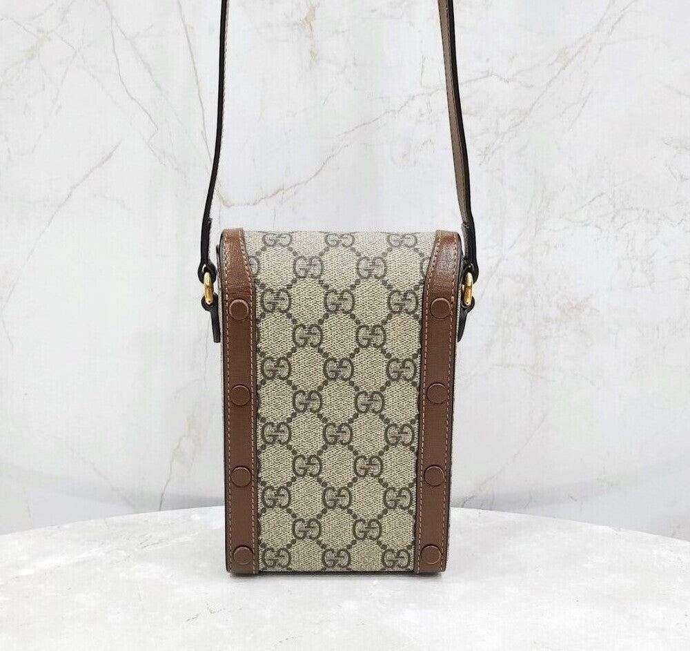 Gucci GG Supreme 1955 Horsebit Phone Holder Mini Crossbody Bag 142340601