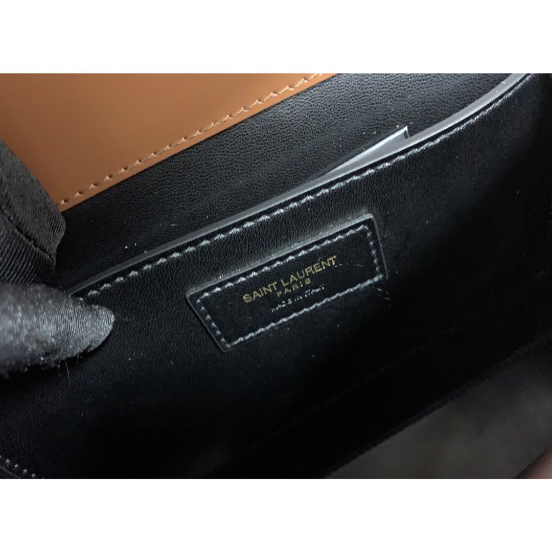Yves Saint Laurent Cassandra Medium Top Handle Bag In Box And Velvet Brown 9.6in/24.5cm