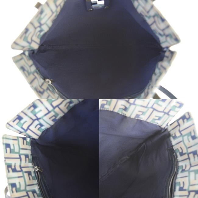 Fendi Canvasleather Top Handle Satcheltote Bluegreenwhite Zucco Print Leather And Canvas Tote