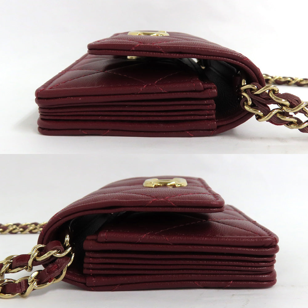CHANEL Chanel Matrasse Mini Chain Wallet Chain Card Case Wine Red Bordeaux G Gold Coco Wallet Small