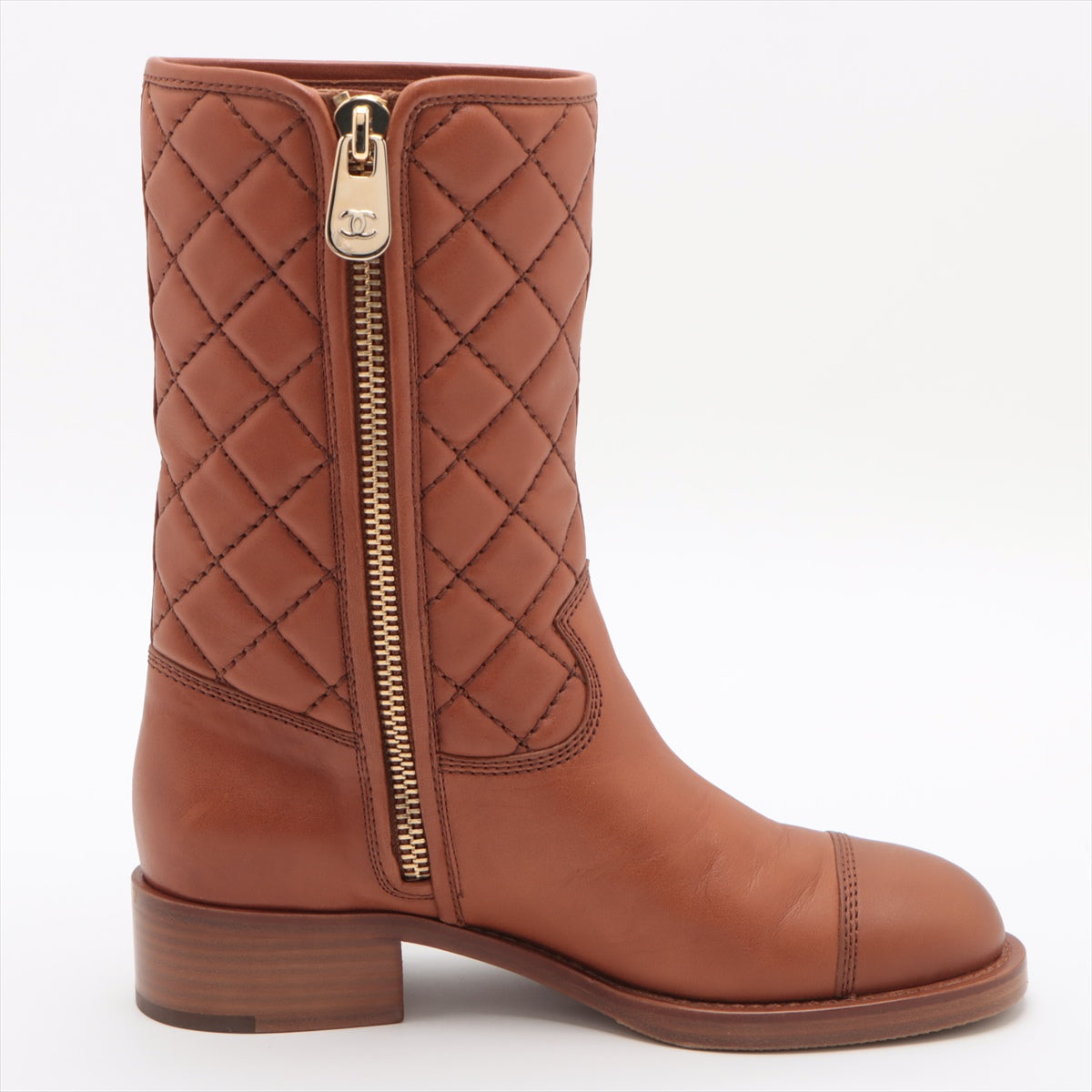 Chanel Coco Leather Short Boots 36C Brown G36707 Matrasse Side Zip Box Bag