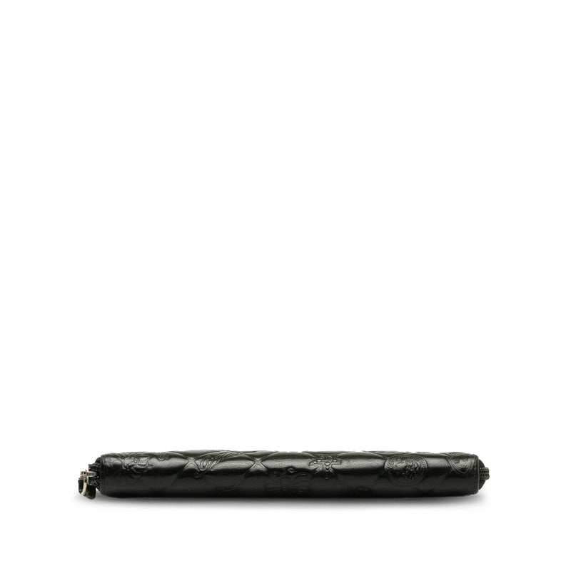 Chanel Matrases Icon ymbol Charm Round Fashner Long Wallet Black Leather CHANEL