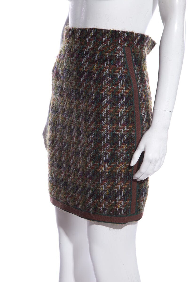 Chanel Boutique Vintage Green & Brown Tweed Mini Skirt SZ 34