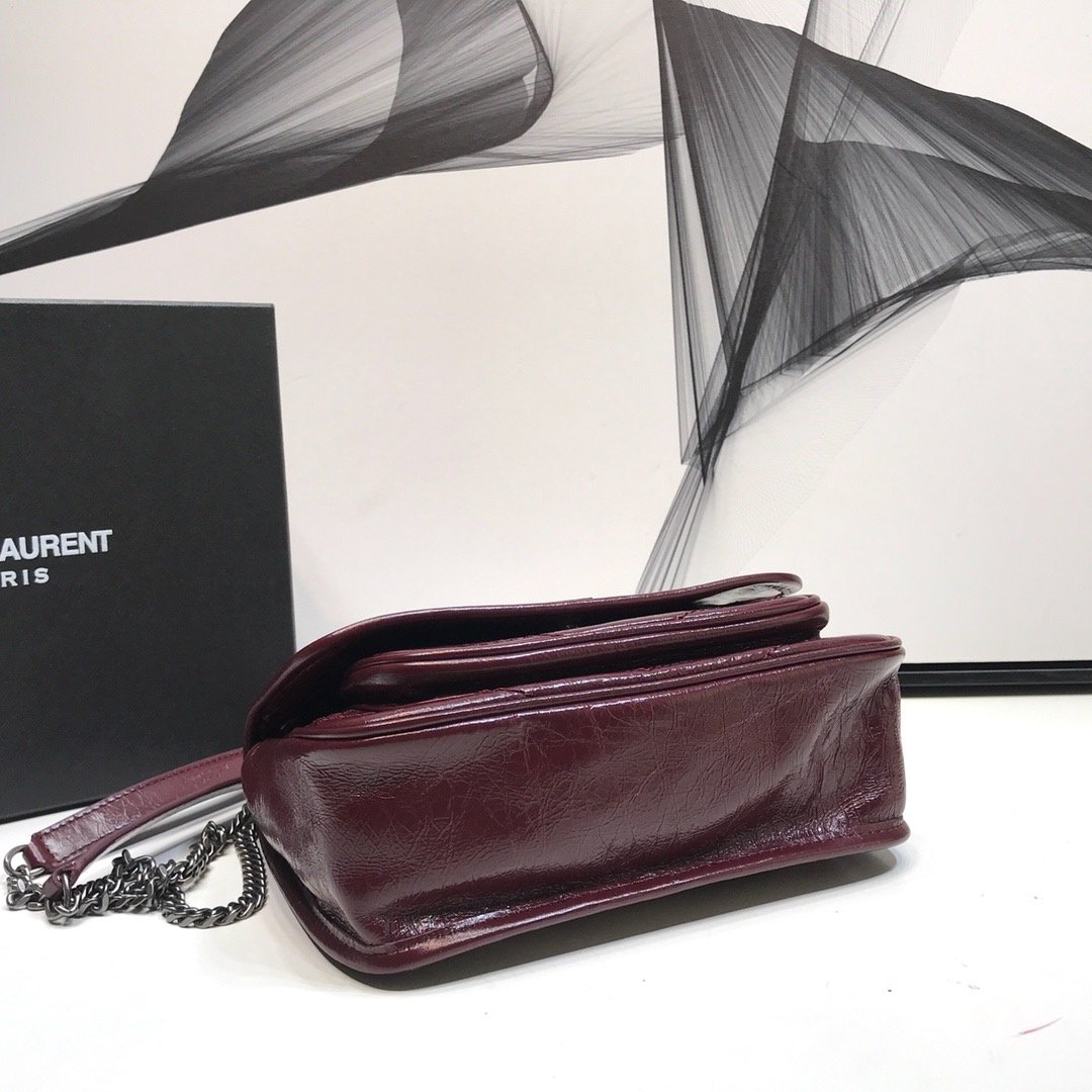 Yves Saint Laurent Niki Baby Chain Bag In Crinkled Vintage Burgundy