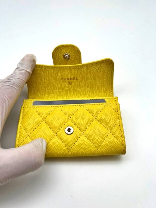 Classic Gold Logo Caviar Card Wallet Yellow Chanel