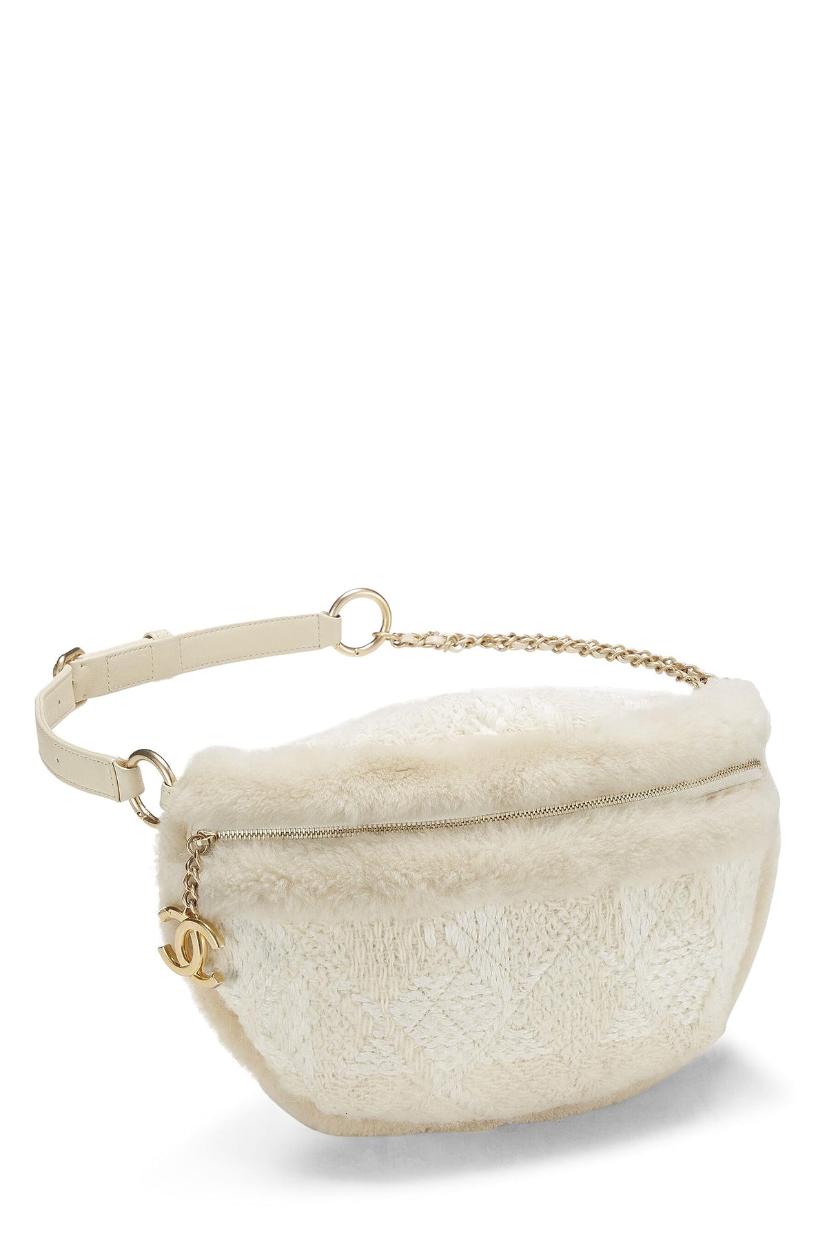 Chanel, Ivory Tweed & Shearling Belt Bag, White