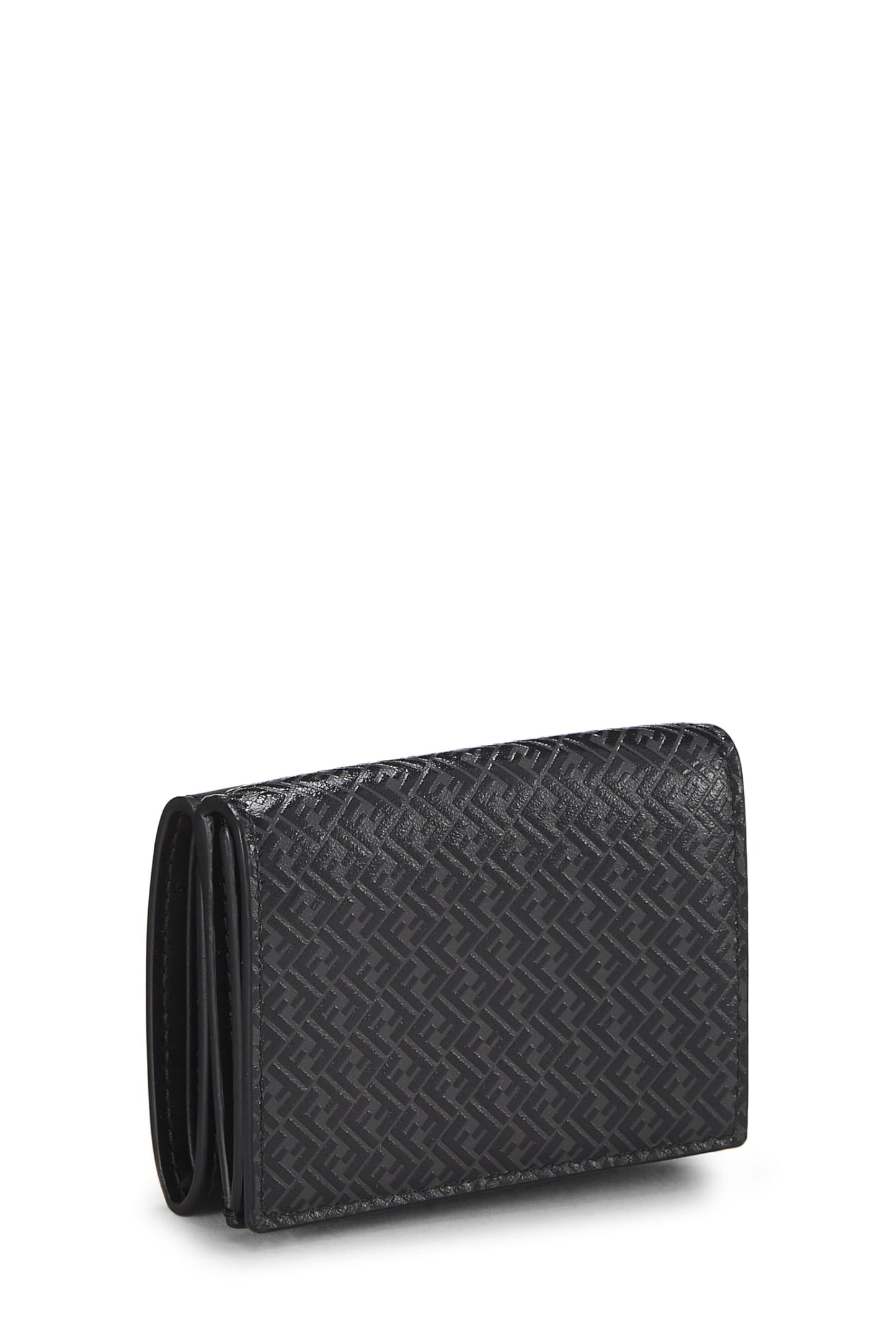 Fendi, Black Zucchino Leather Trifold Wallet, Black