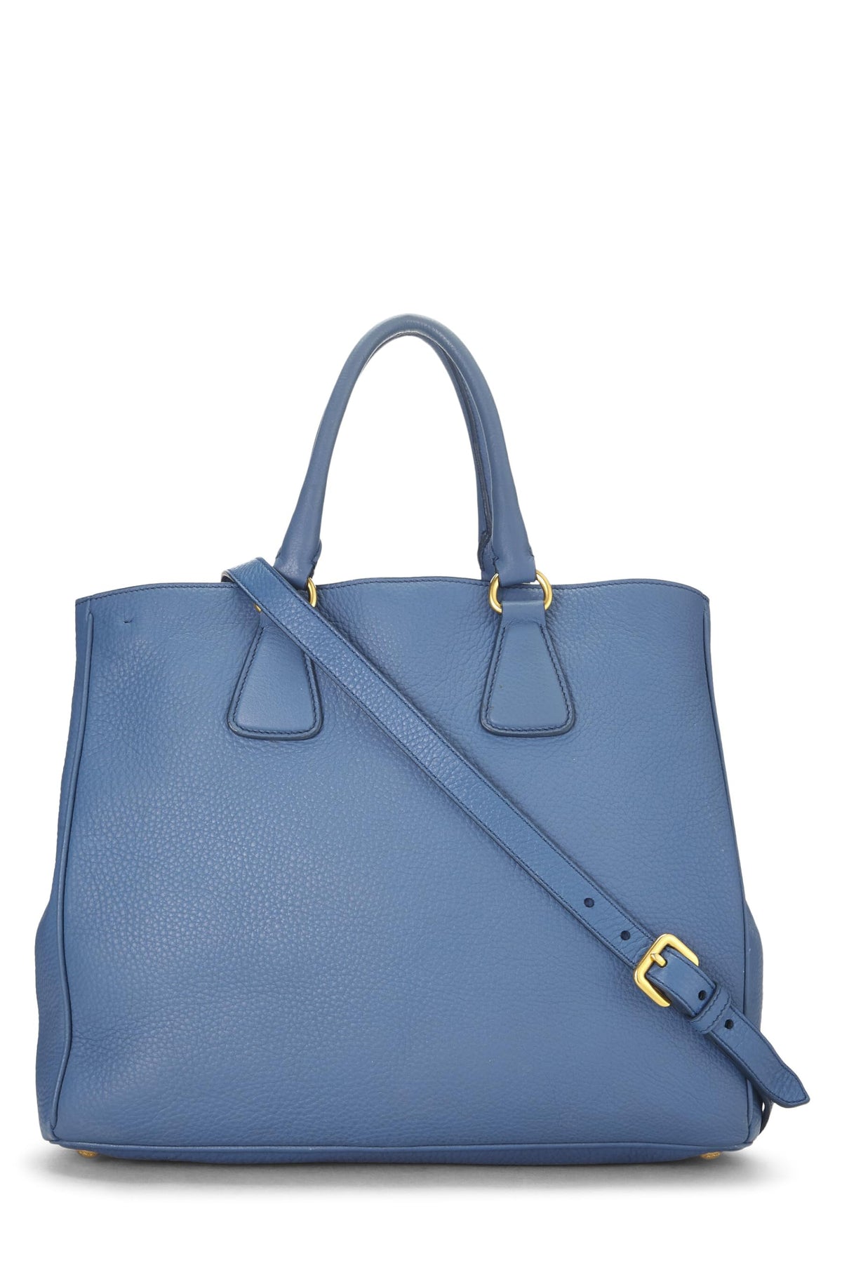 Prada, Blue Vitello Daino Convertible Open Tote, Blue