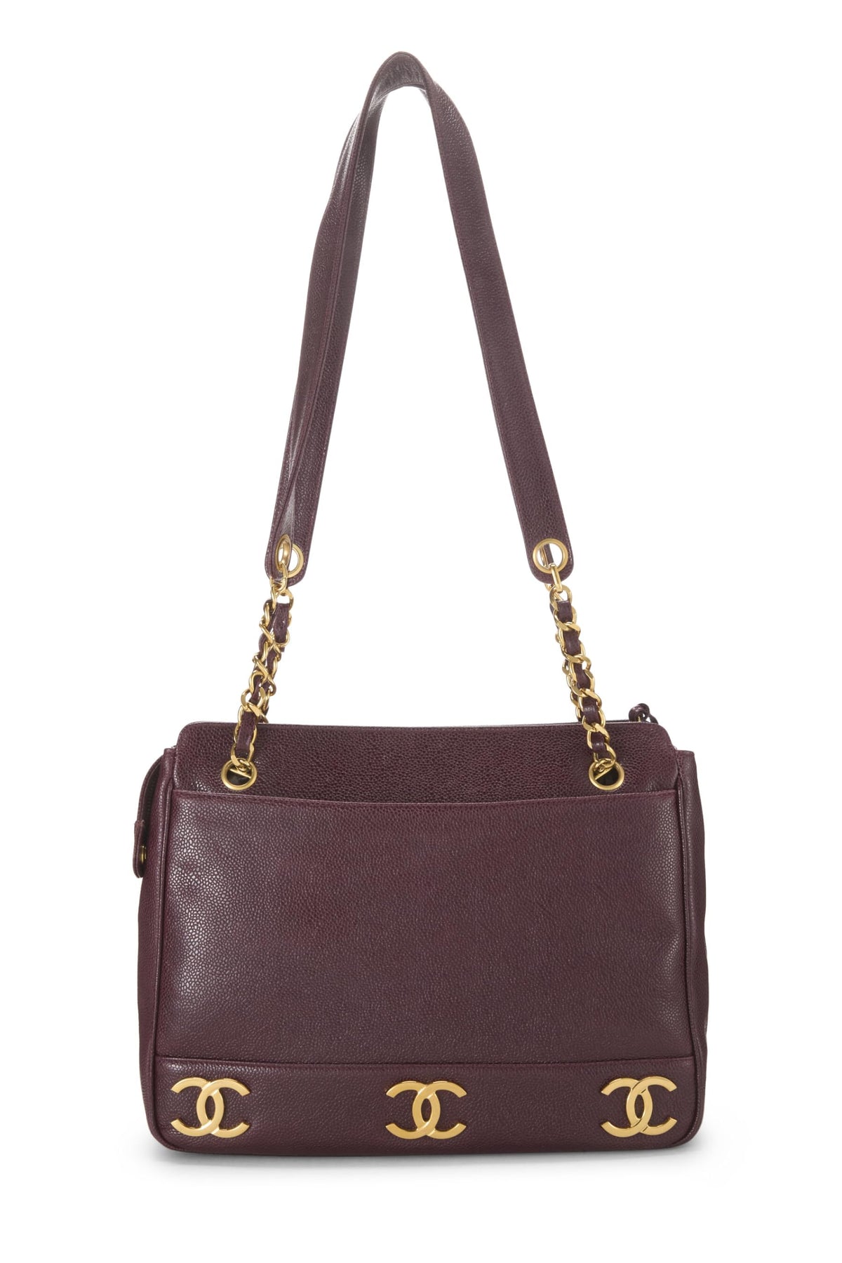 Chanel, Burgundy Caviar 3 'CC' Tote Large, Burgundy