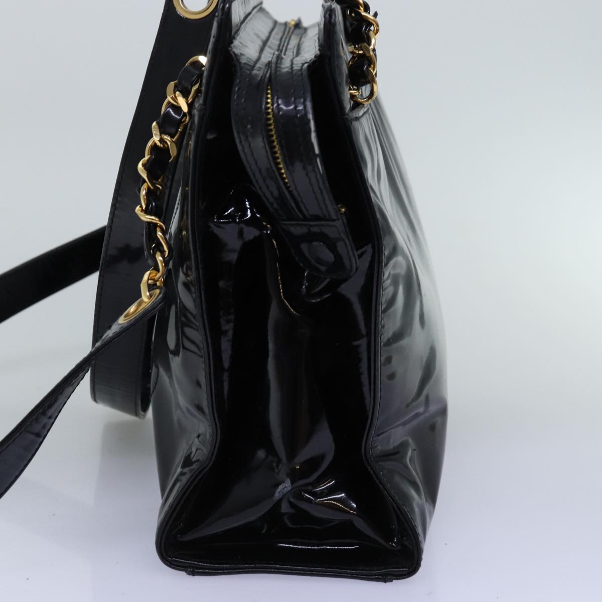 Chanel Chain Shoulder Bag Patent leather Black CC Auth