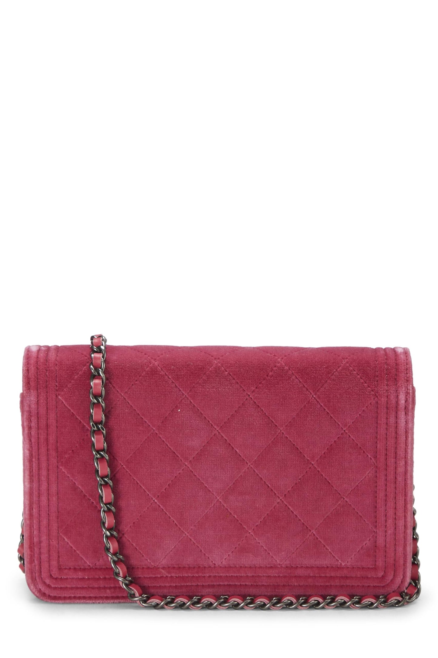Chanel, Pink Quilted Velvet Boy Wallet on Chain (WOC), Pink