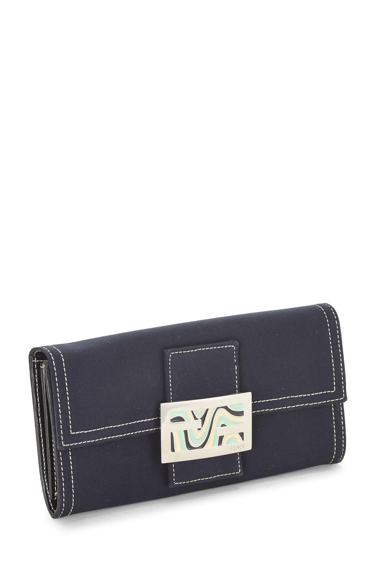 Fendi, Navy Canvas Long Wallet, Navy