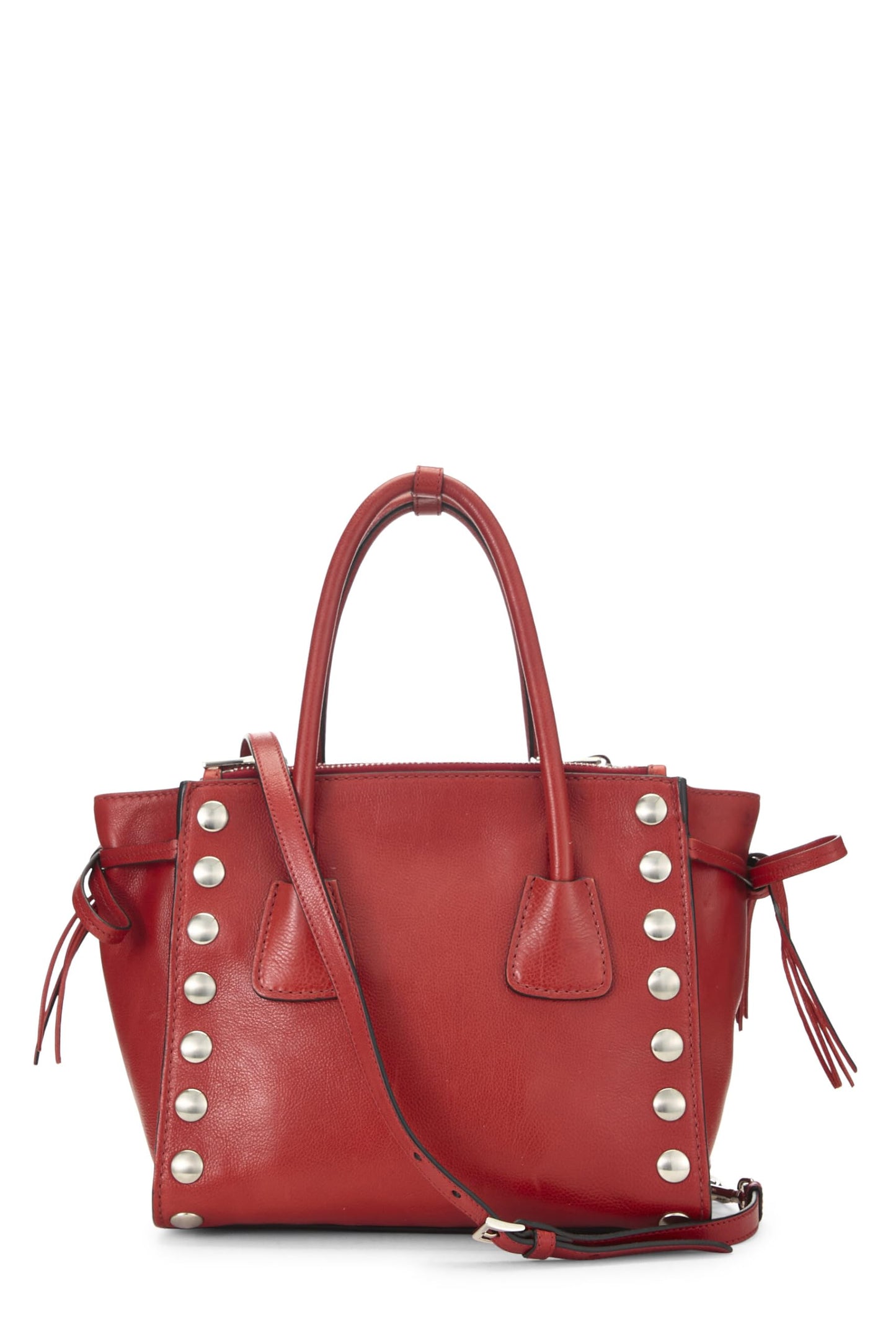 Prada, Red Calfskin Studded Twin Pocket Tote, Red