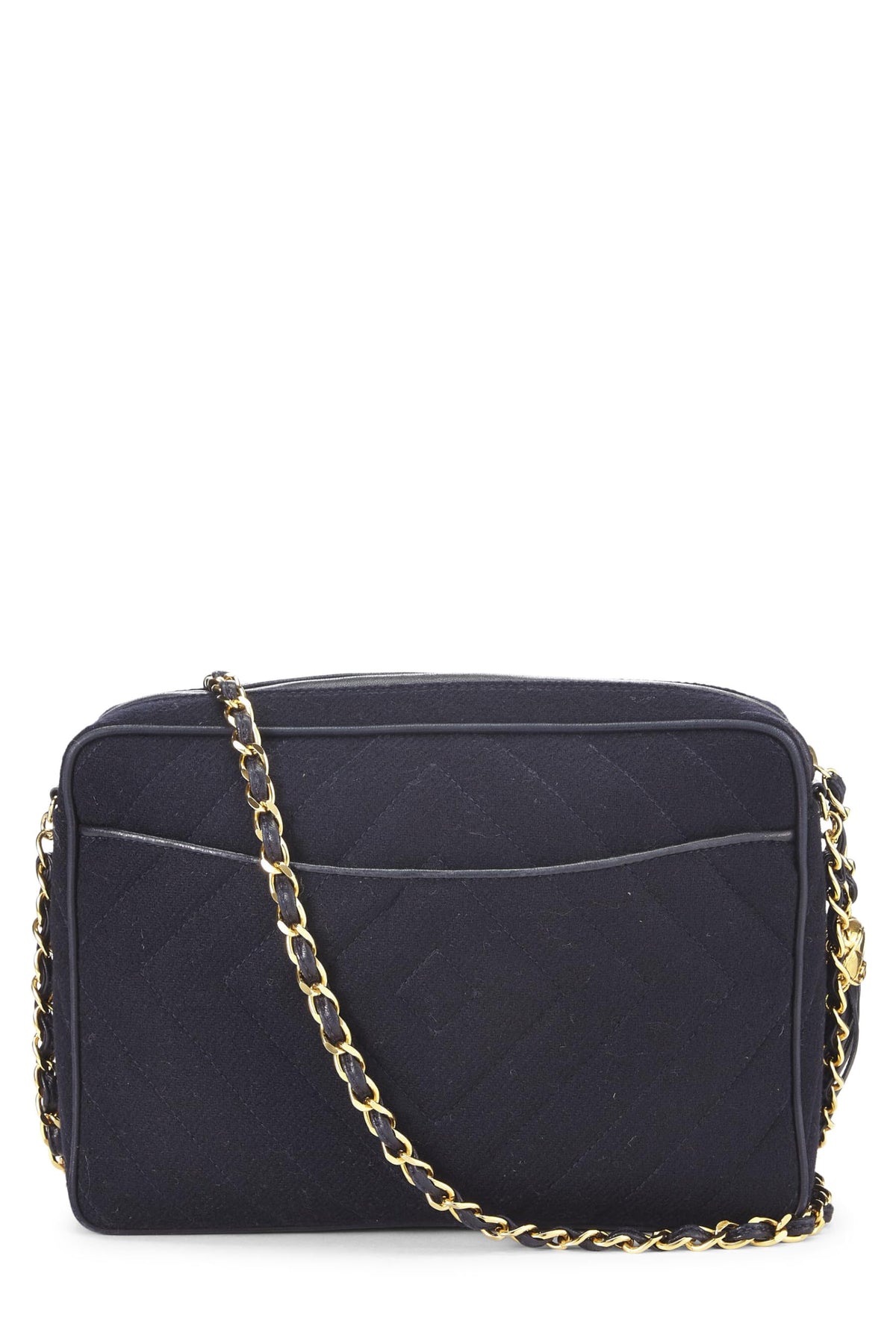 Chanel, Navy Wool Diamond 'CC' Camera Bag Medium, Navy
