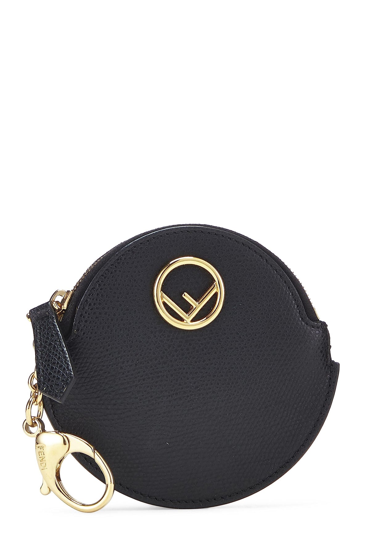 Fendi, Black Leather Round Coin Purse, Black