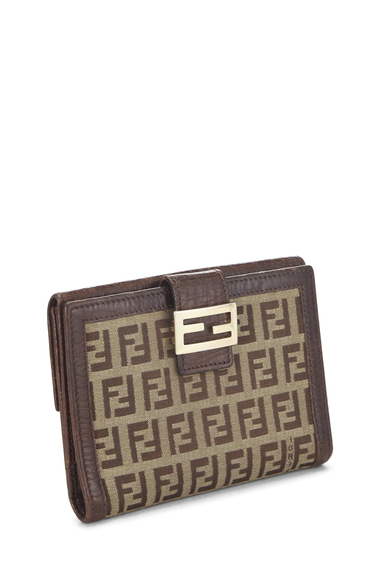 Fendi, Brown Zucchino Canvas Compact Wallet, Brown