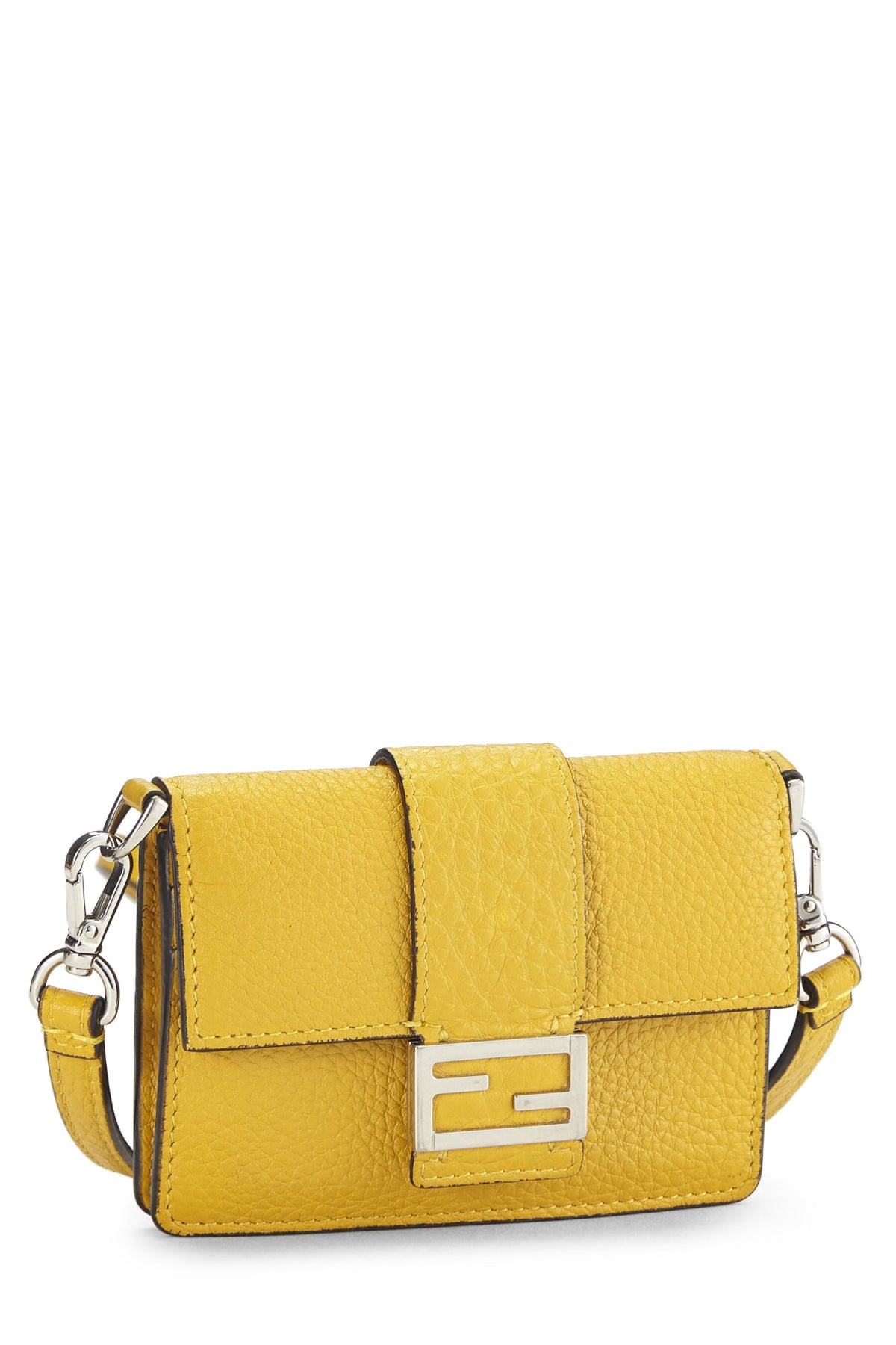 Fendi, Yellow Calfskin Flat Baguette Micro, Yellow