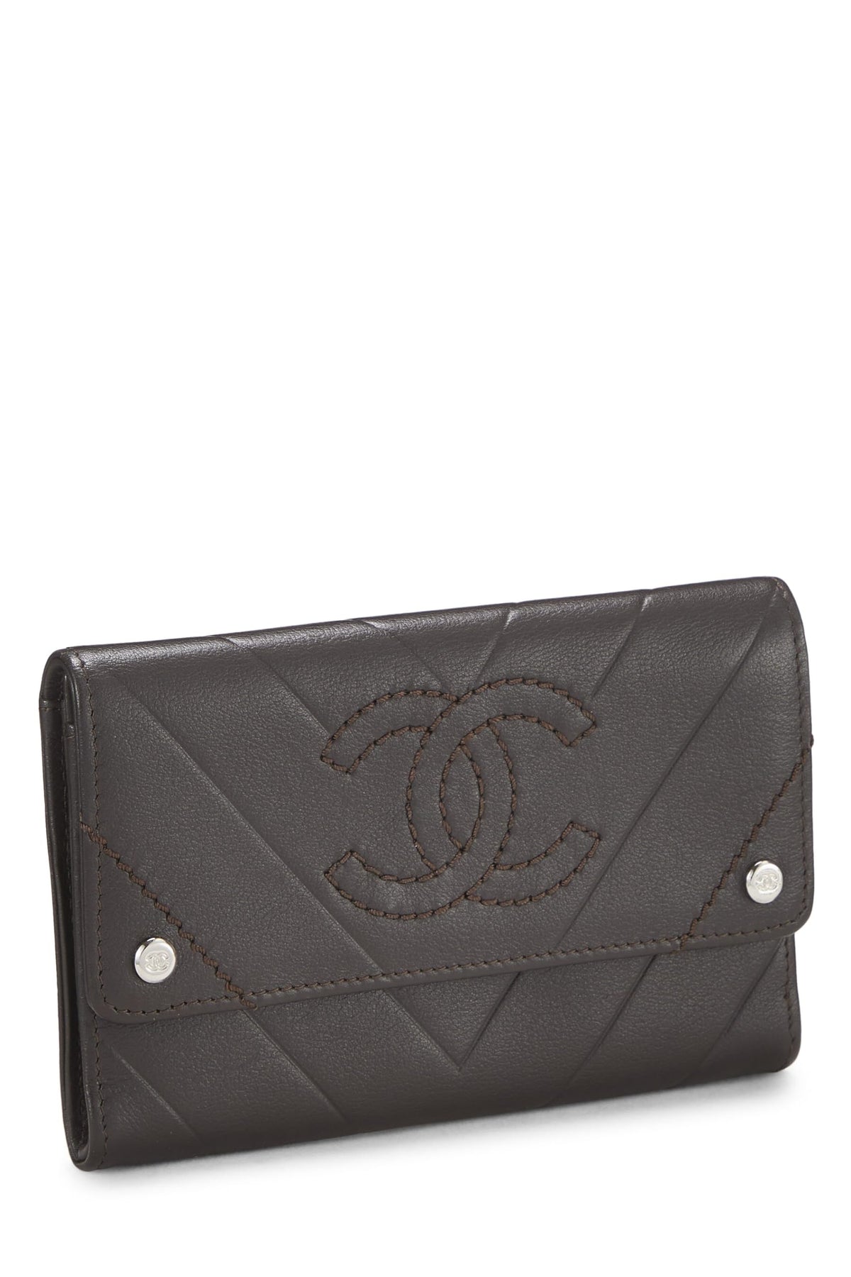 Chanel, Brown Calfskin Chevron Wallet, Brown