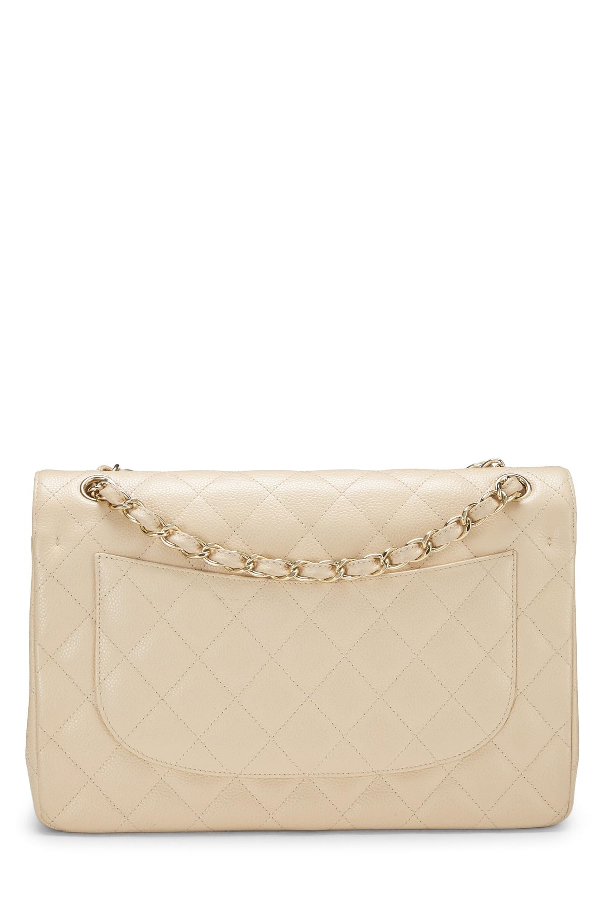 Chanel, Beige Quilted Caviar New Classic Double Flap Jumbo, Beige