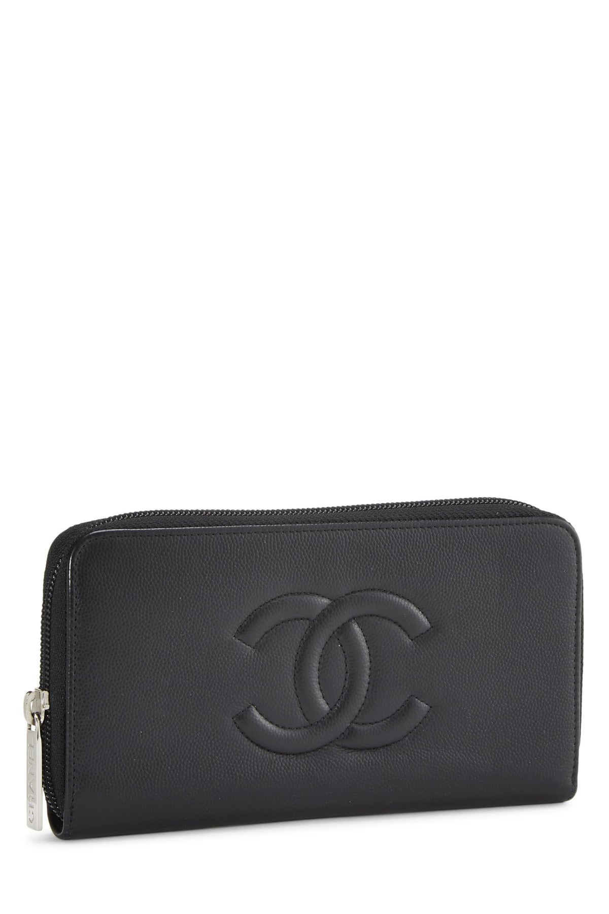 Chanel, Black 'CC' Caviar Zip Around Wallet, Black