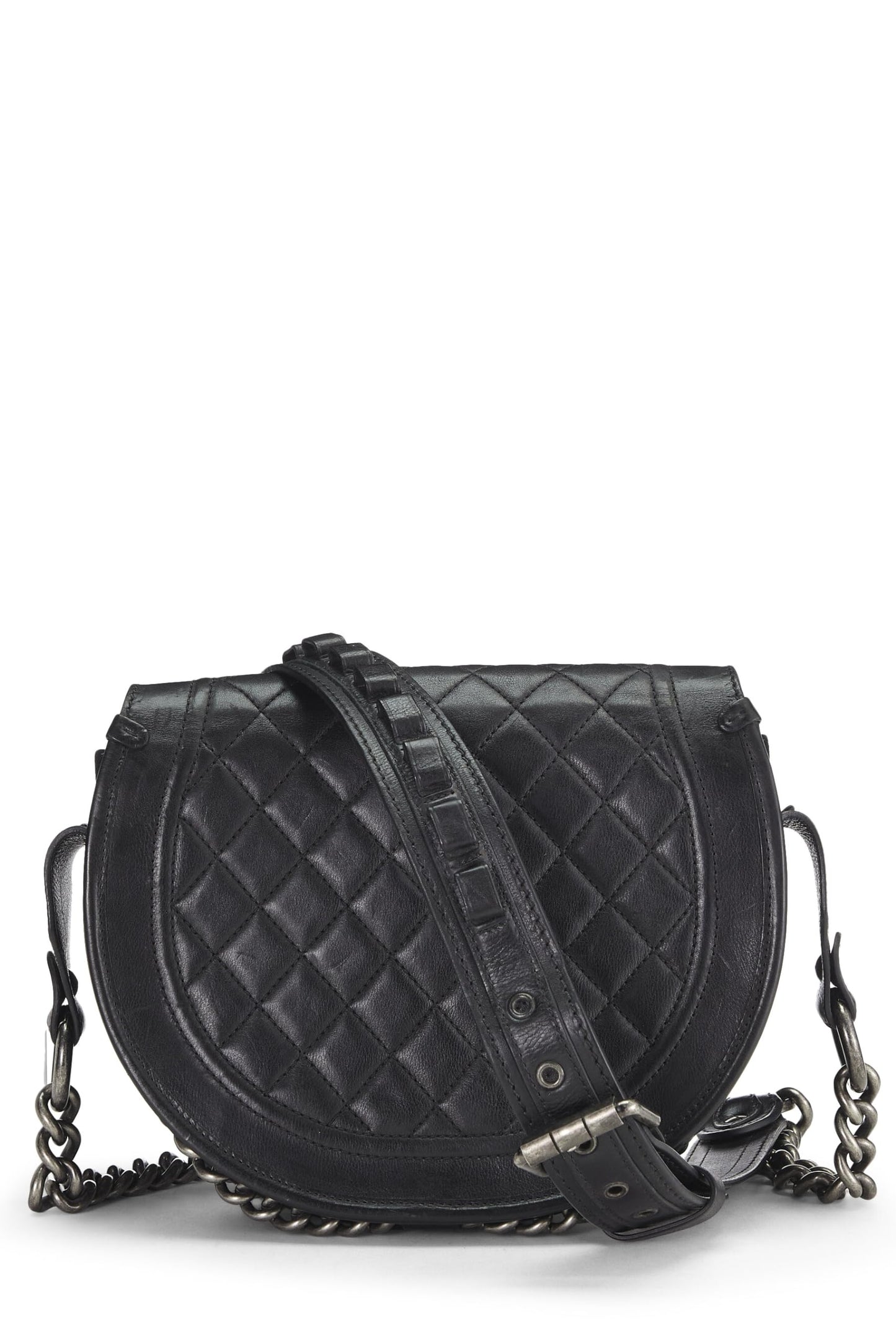 Chanel, Paris-Dallas Black Quilted Calfskin Studded Saddle Bag, Black