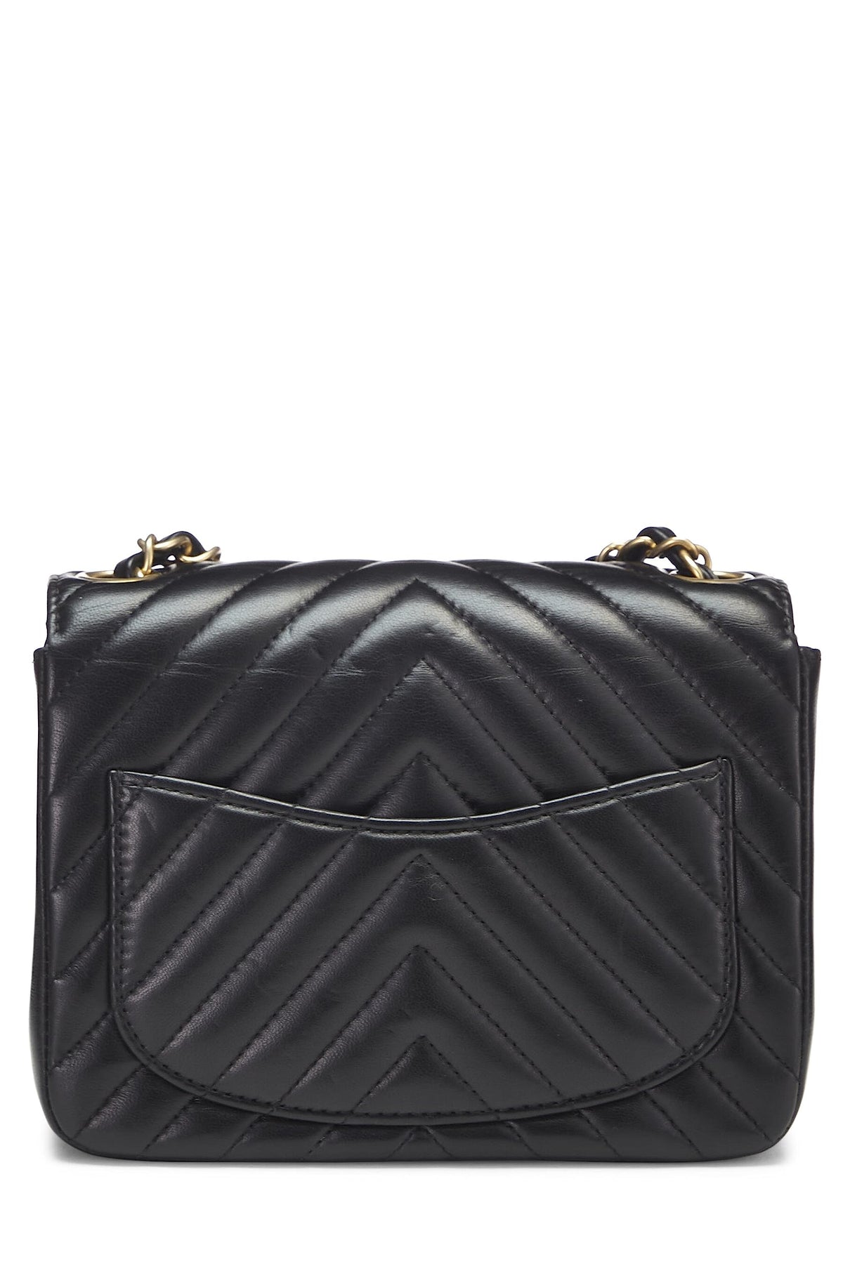 Chanel, Black Chevron Lambskin Square Flap Mini, Black