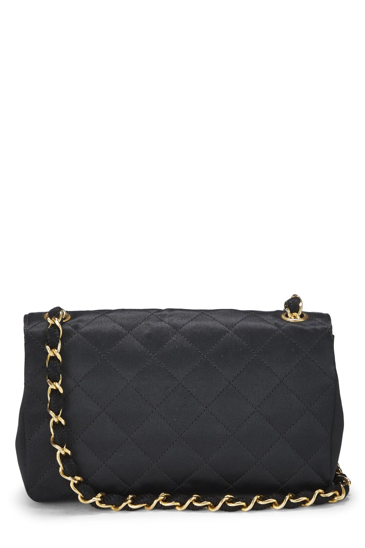 Chanel, Black Quilted Satin Half Flap Mini, Black