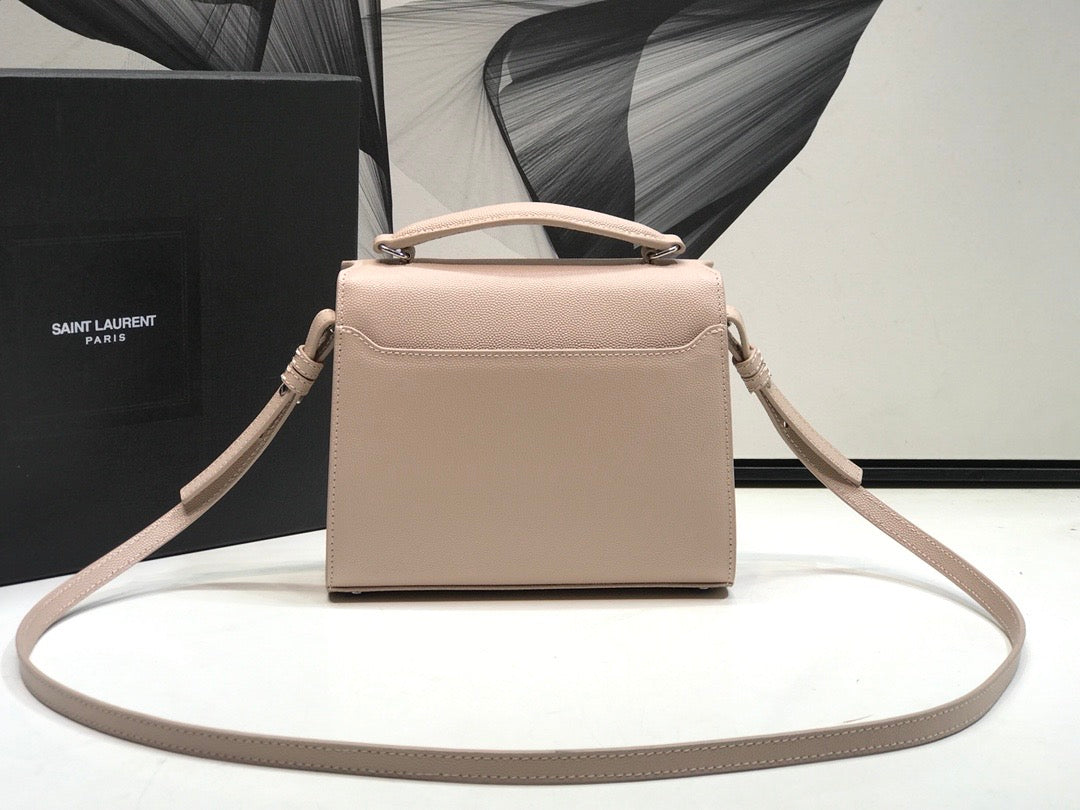 Yves Saint Laurent Cassandra Medium Top Handle Bag Beige 9.6in/24.5cm