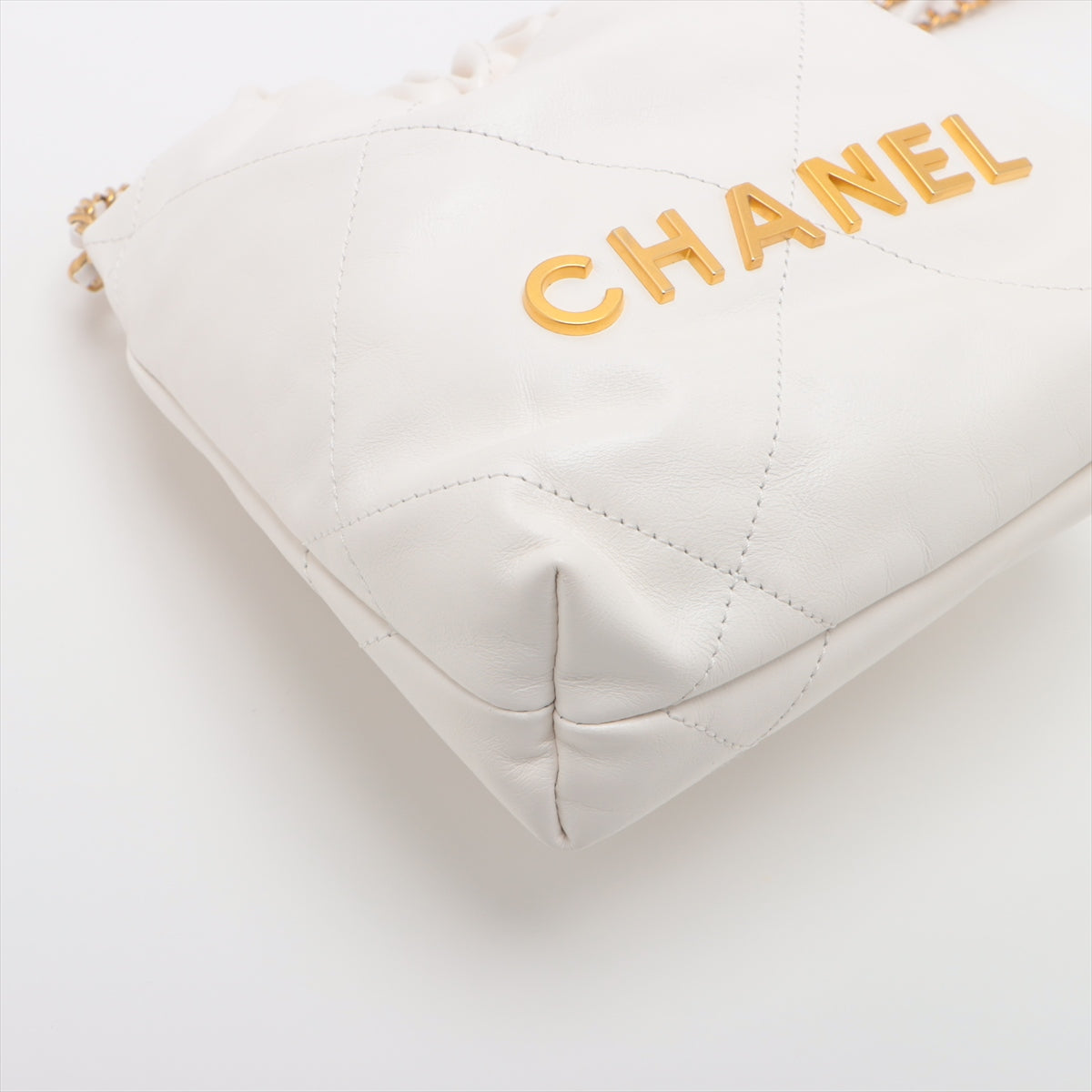 Chanel 22 Mini Leather Chain Shoulder Bag White G AS3980