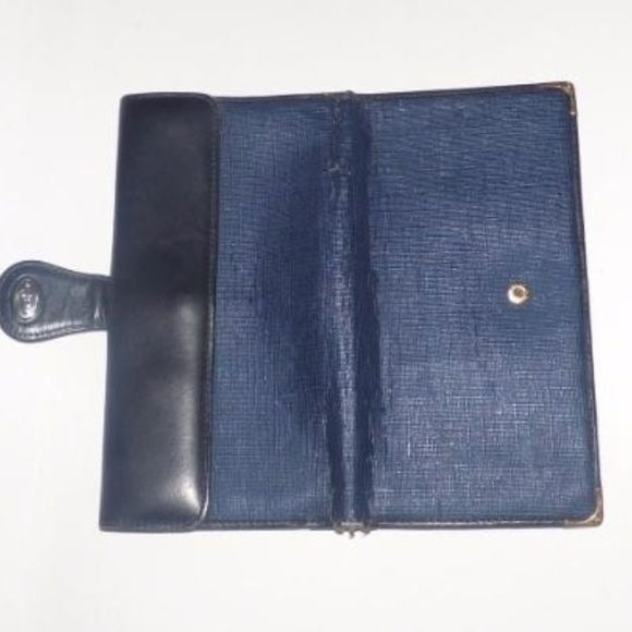 Gucci Vintage Navy Coated Canvas Leather Checkbook Wallet