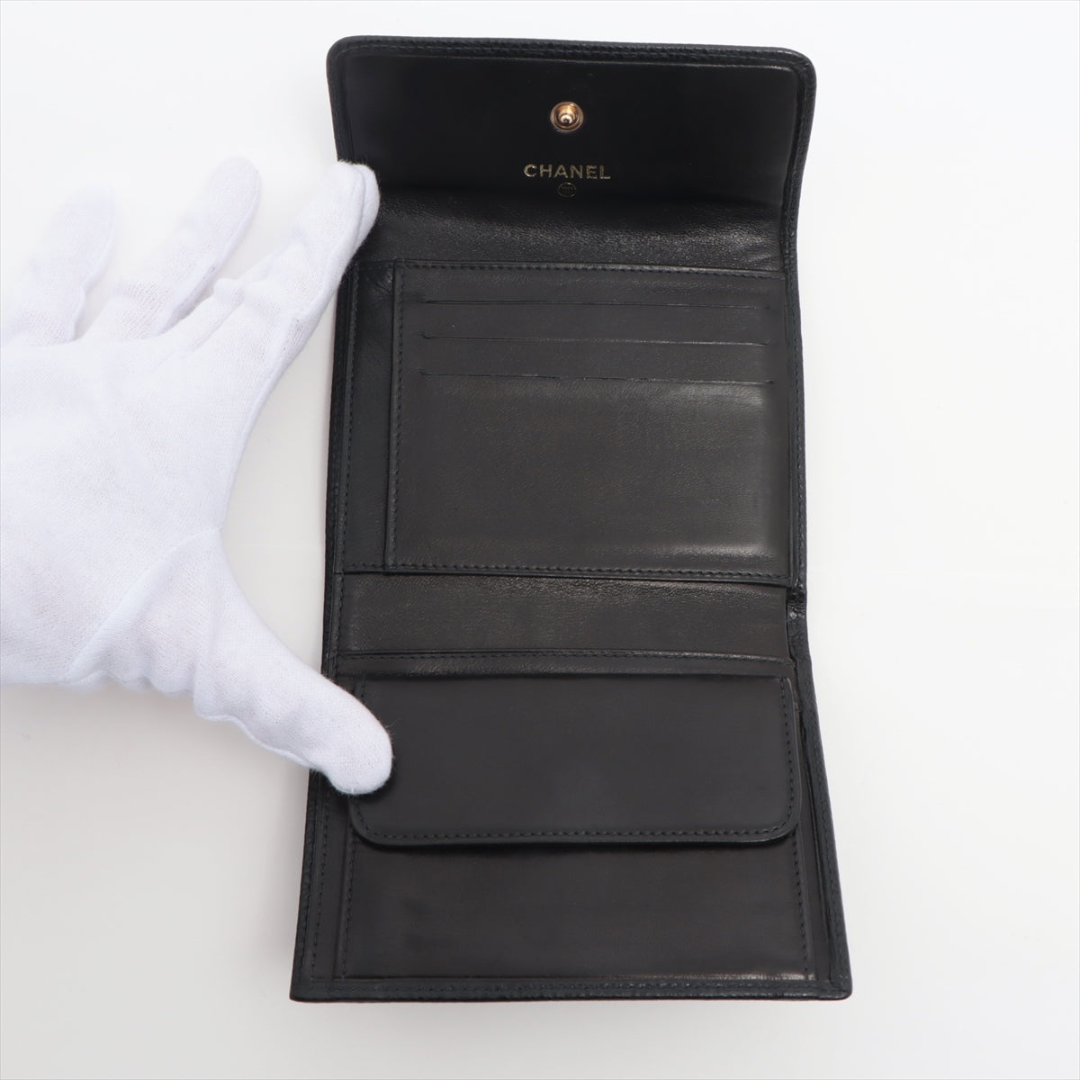 Chanel Coco Caviar S Compact Wallet Black Gold 8th