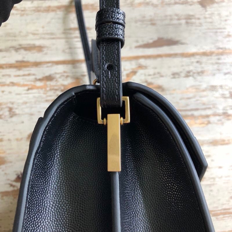 Yves Saint Laurent Cassandra Medium Top Handle Bag In Grain De Poudre Embossed Black 9.6in/25cm 623931BOW0W1000