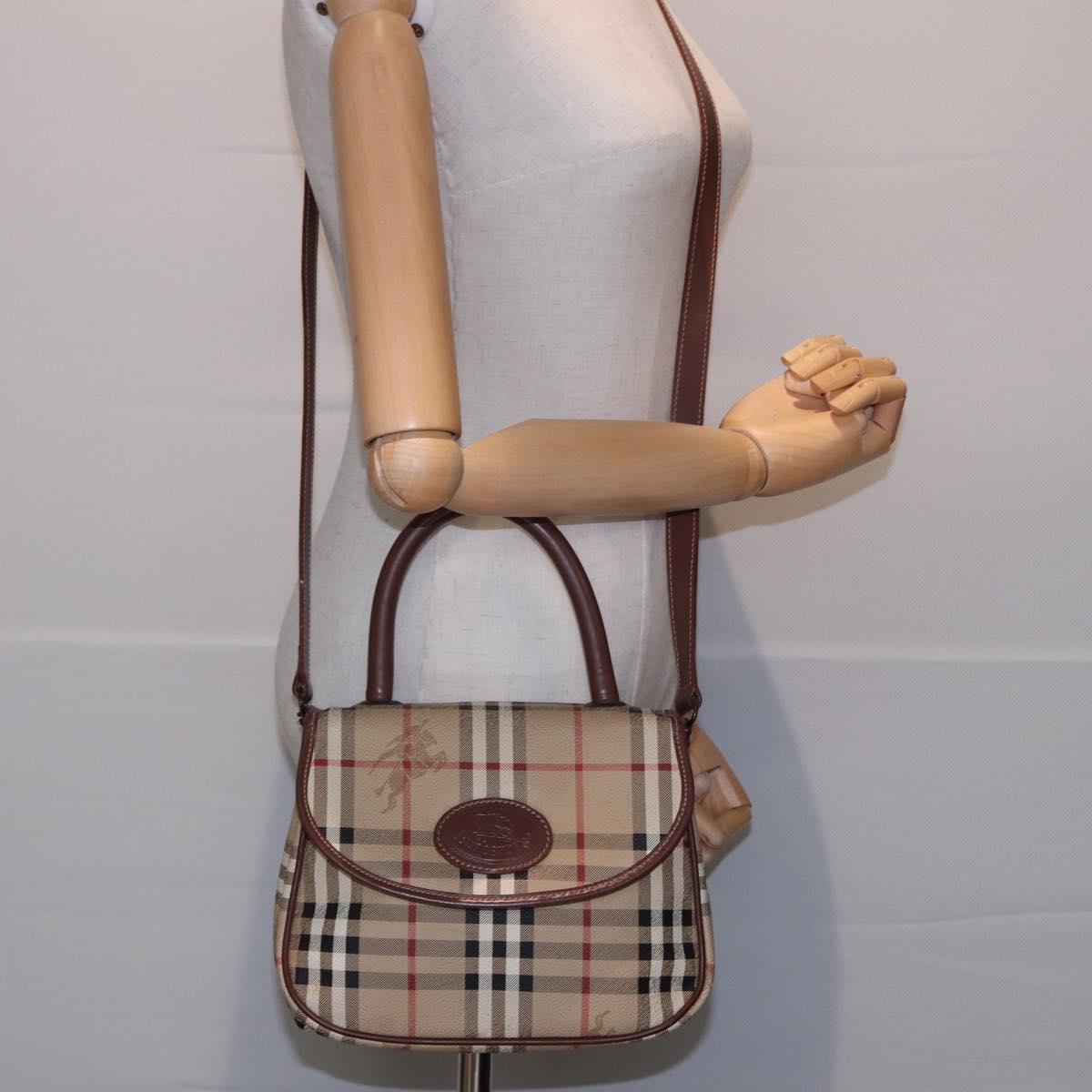 BURBERRYSs Nova Check Hand Bag PVC Leather 2way Beige Auth 78448