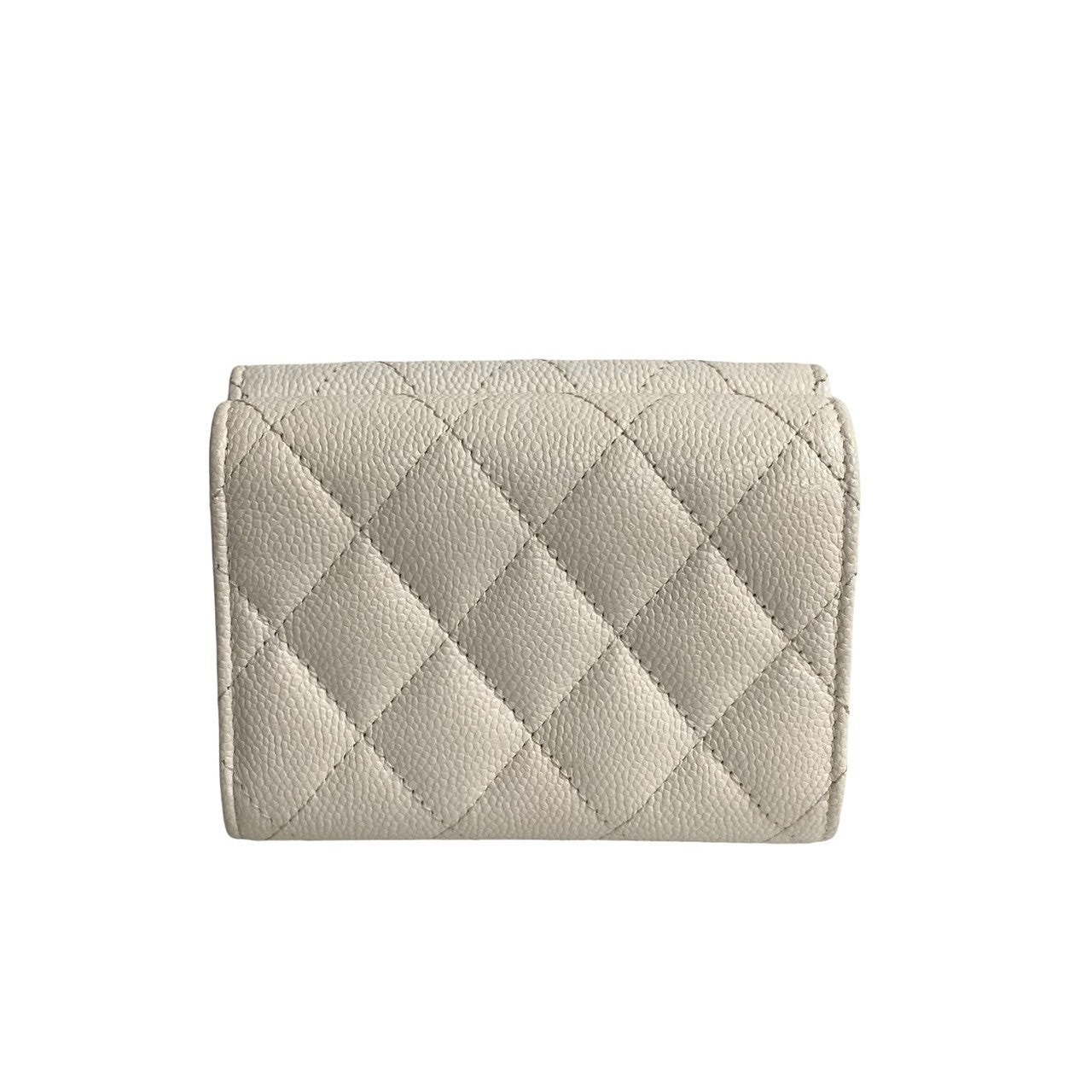 CHANEL Tri-fold wallet Matt caviar skin white Matrasse