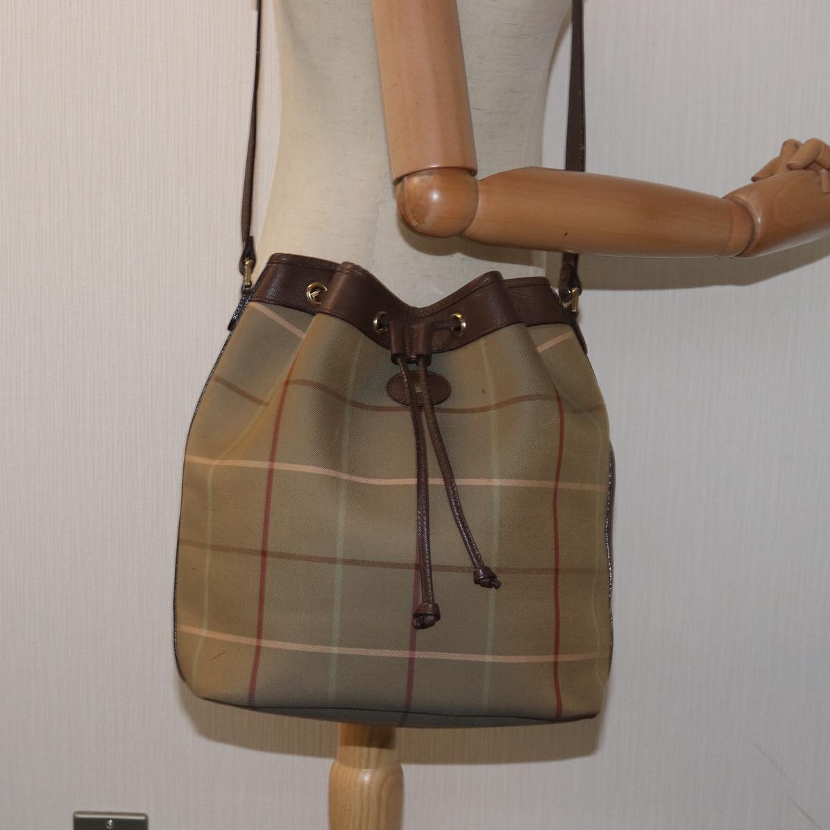 BURBERRYSs Nova Check Shoulder Bag Canvas Beige Khaki Auth 79560