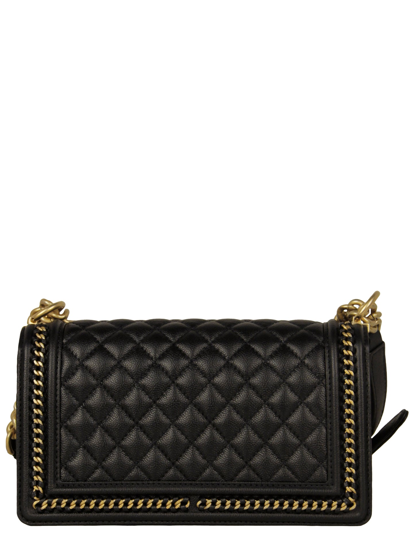 Chanel Black Caviar Quilted Medium Chain Through Boy Flap