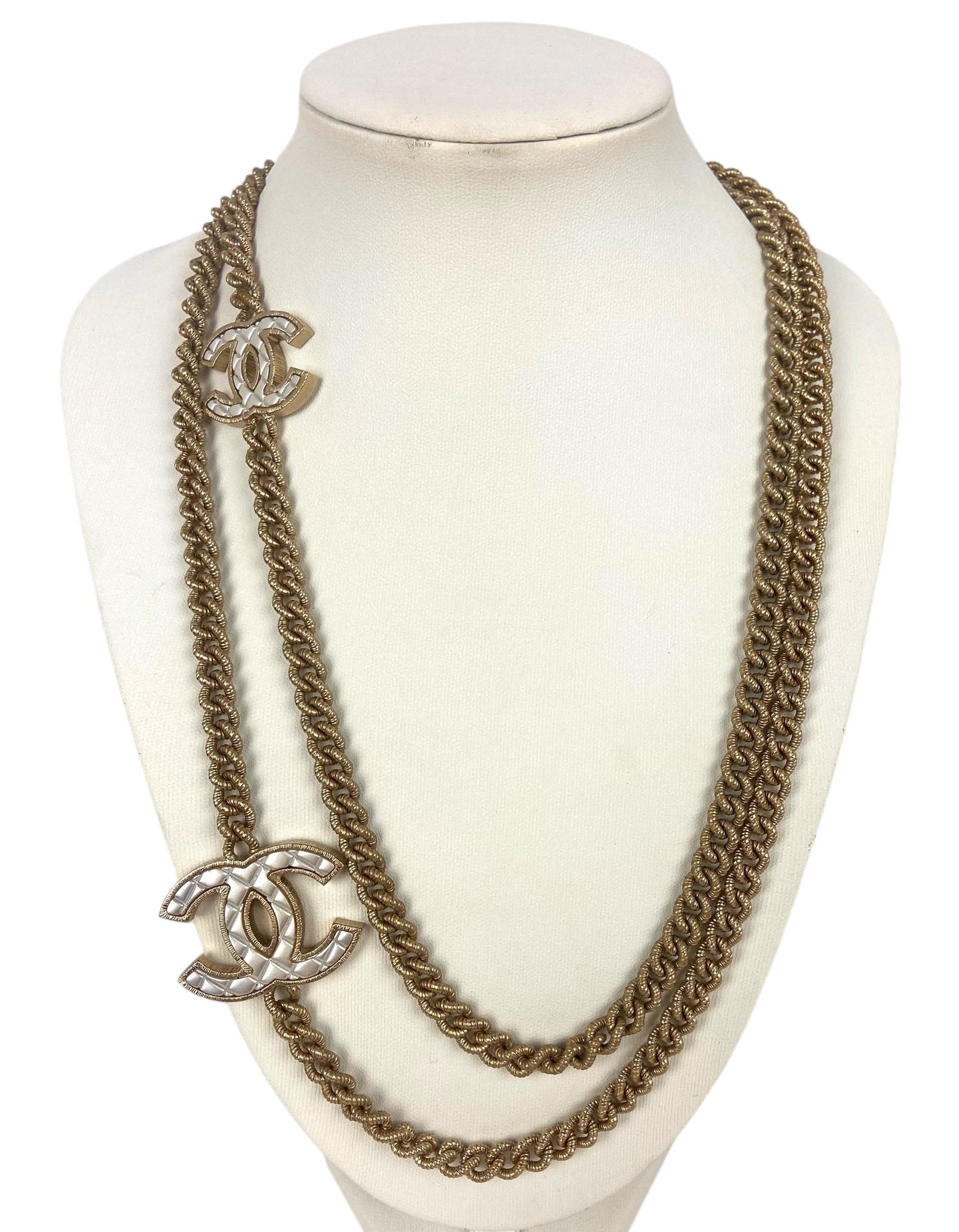 Chanel Metal Quilted CC Long Chain Necklace