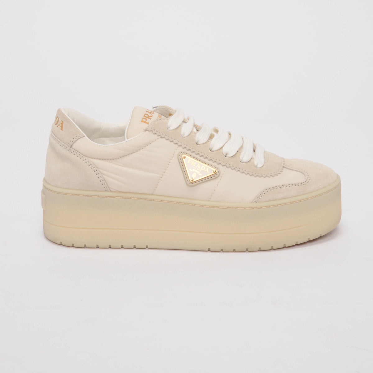 Prada Ecru Suede & Nylon Downtown Bold Sneakers 36
