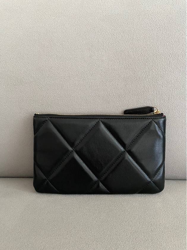 Nineteen Gold Logo Small Lambskin Pouch Bag Black Chanel