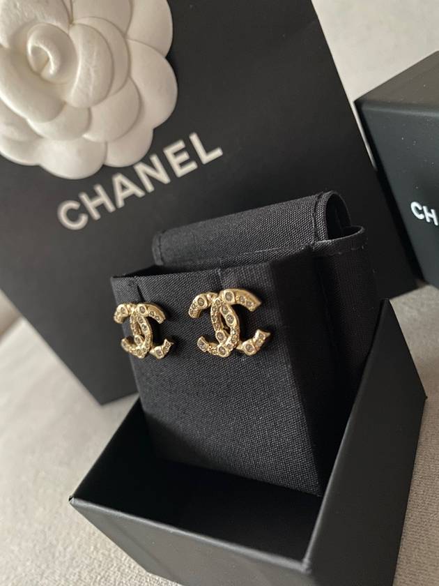 CC Logo Stud Earrings Gold Chanel
