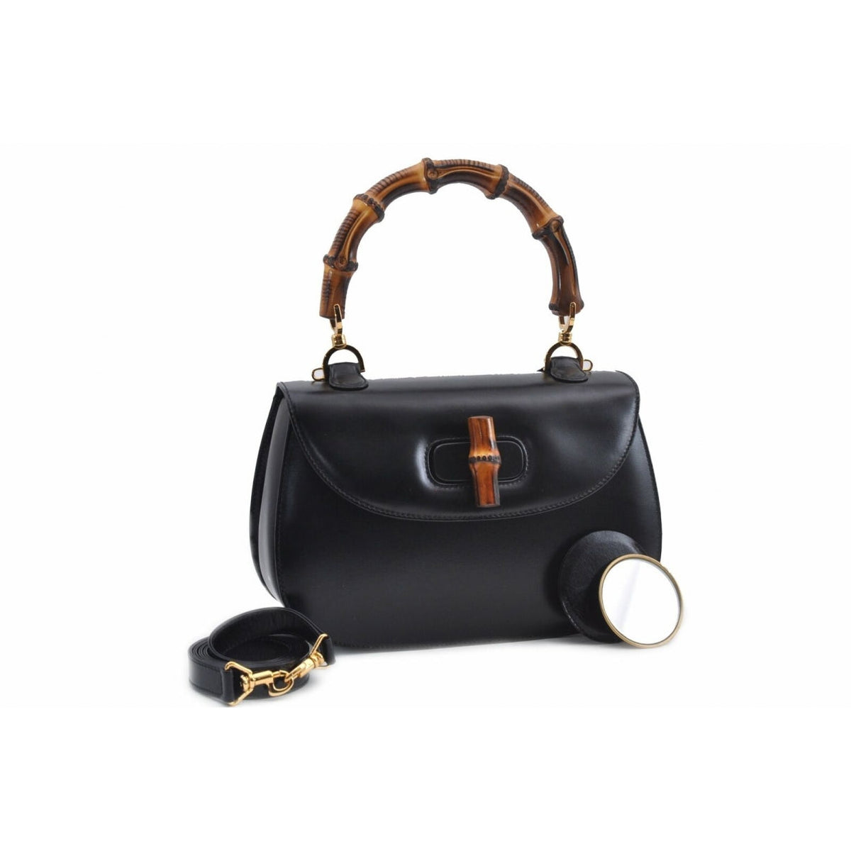 Gucci bamboo black leather handbag
