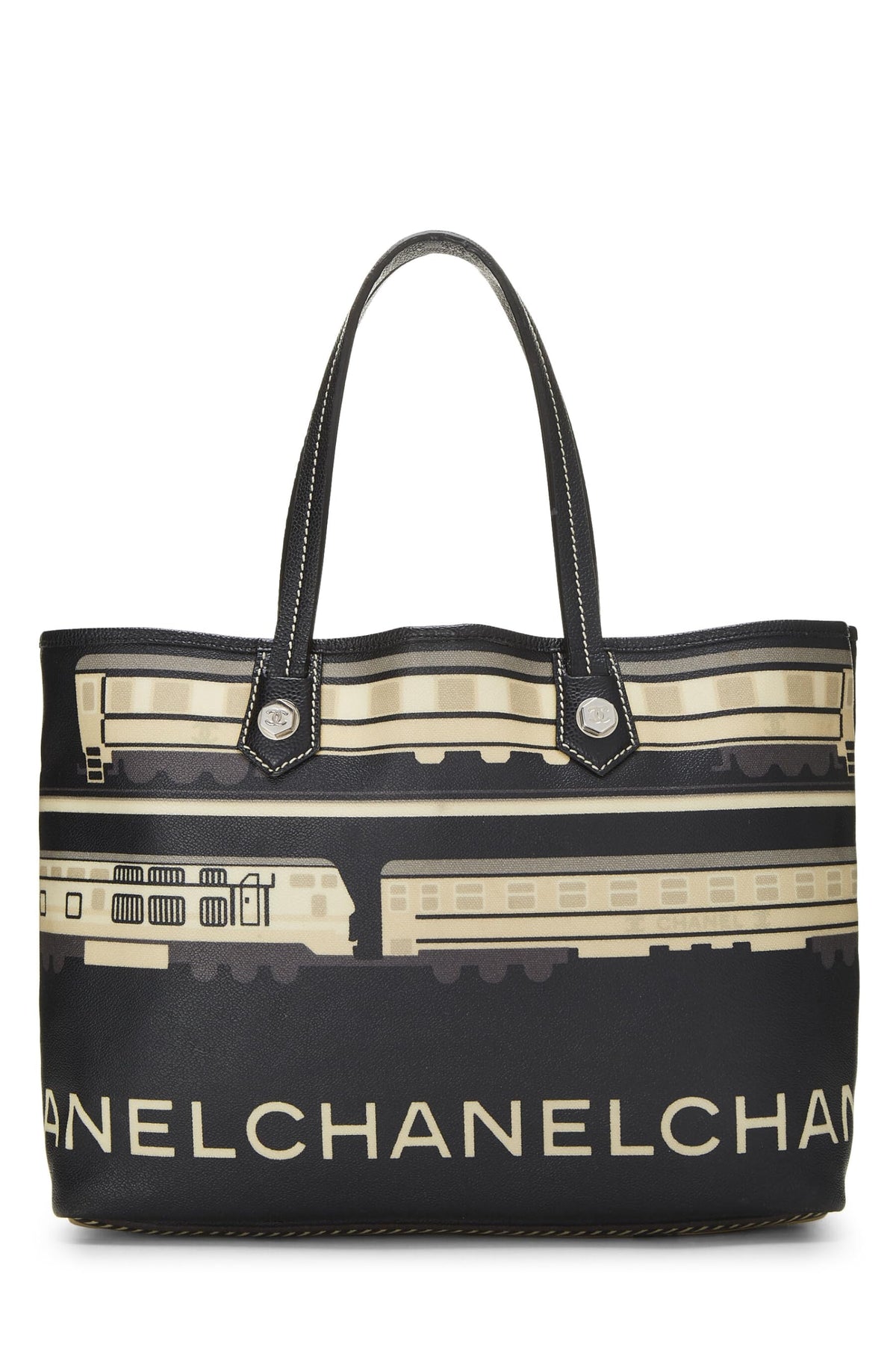 Chanel, Black & Multicolored Coated Canvas Le Train Tote, Black